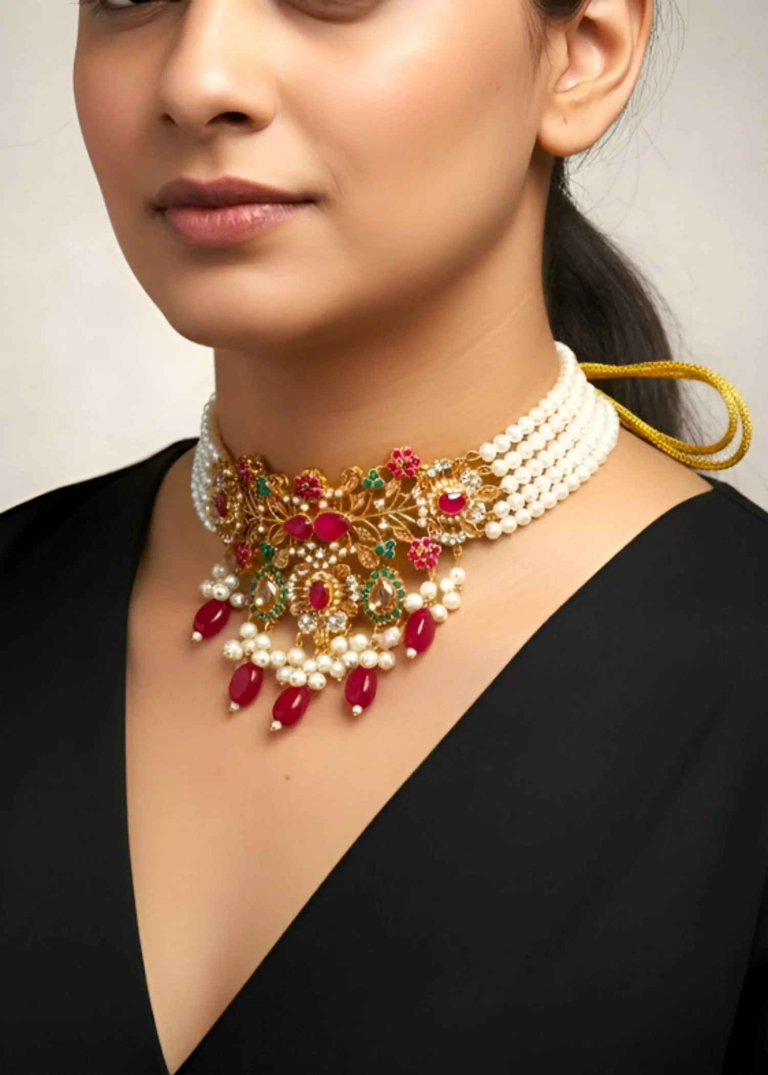 chic by gems | Ruby Pearl chokar Set