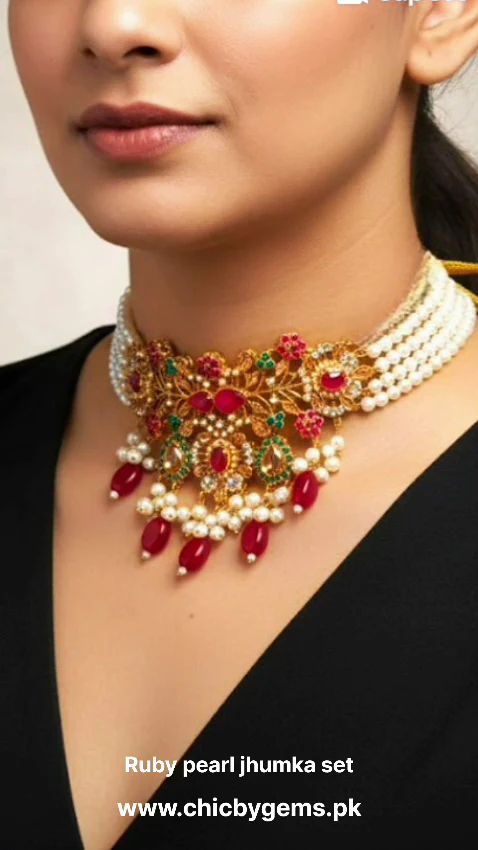 chic by gems | Ruby Pearl chokar Set