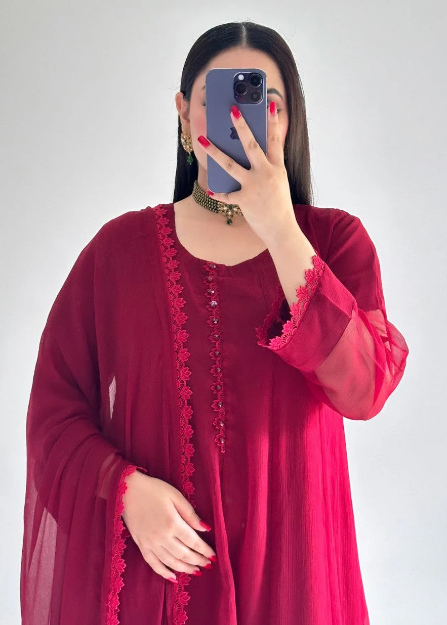 3pcs maroon frock