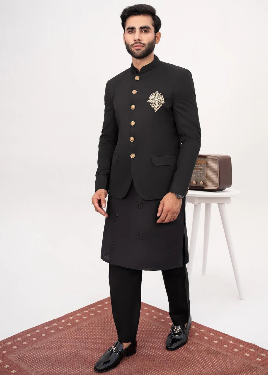 Black Embroidered Prince Coat