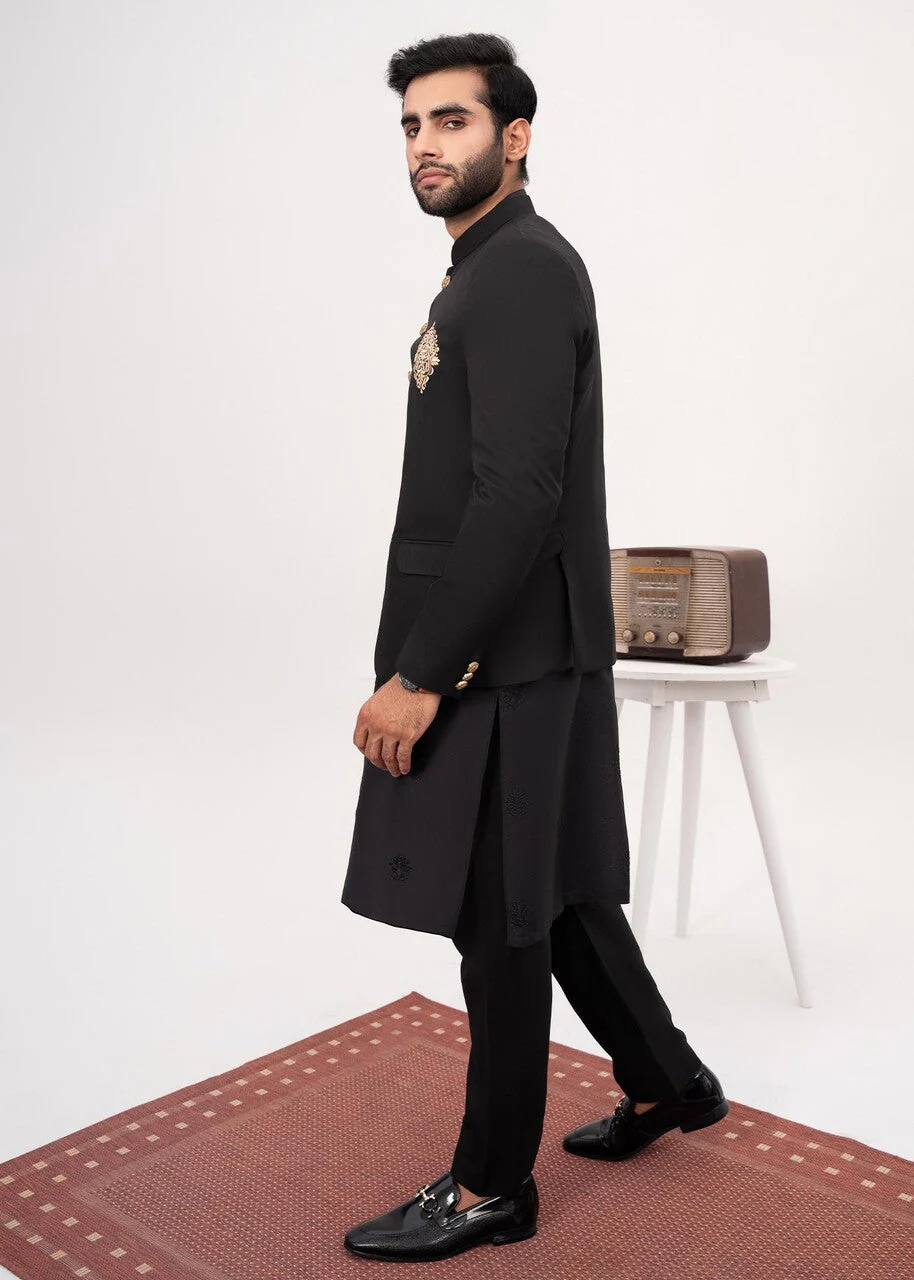 Black Embroidered Prince Coat
