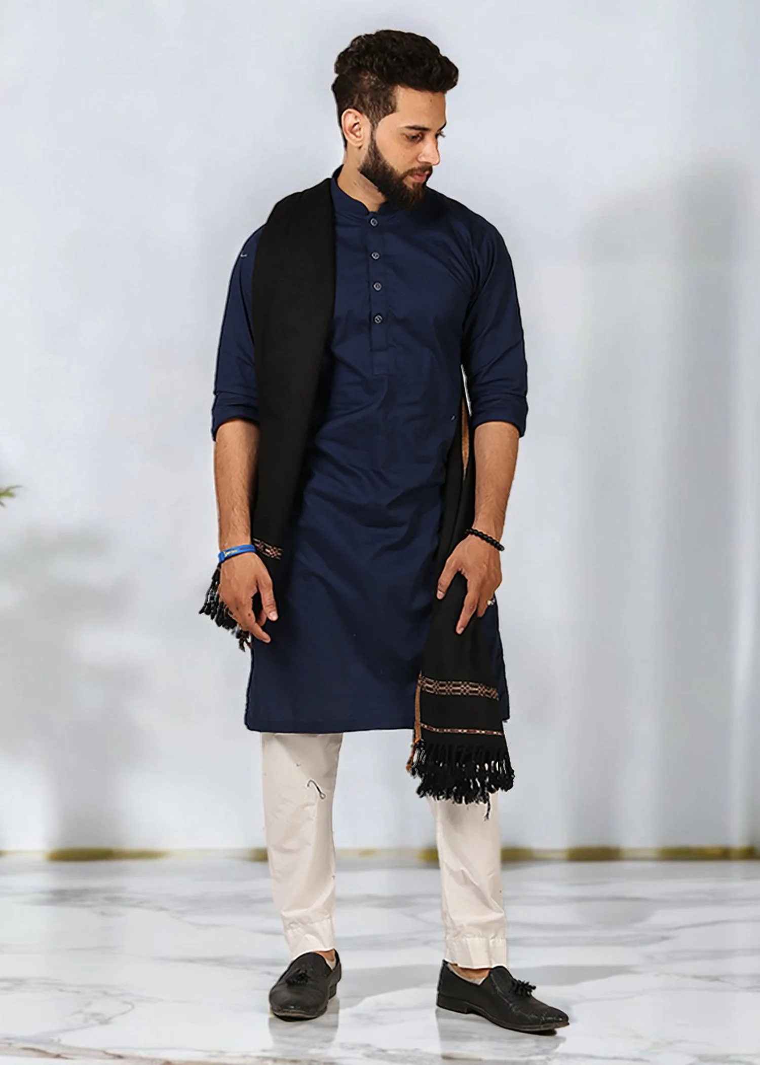 Dhussa Peshawari Shawl For Men (Medium) - Black
