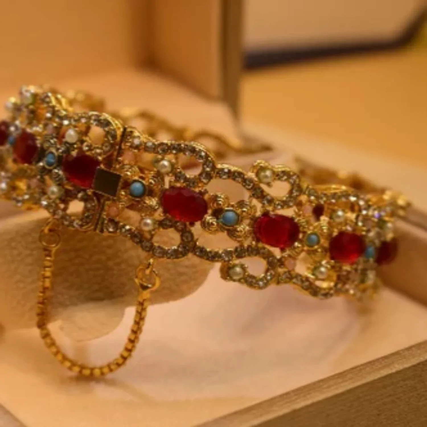 Stylish Design Real Stones Gold Plated Bangle
