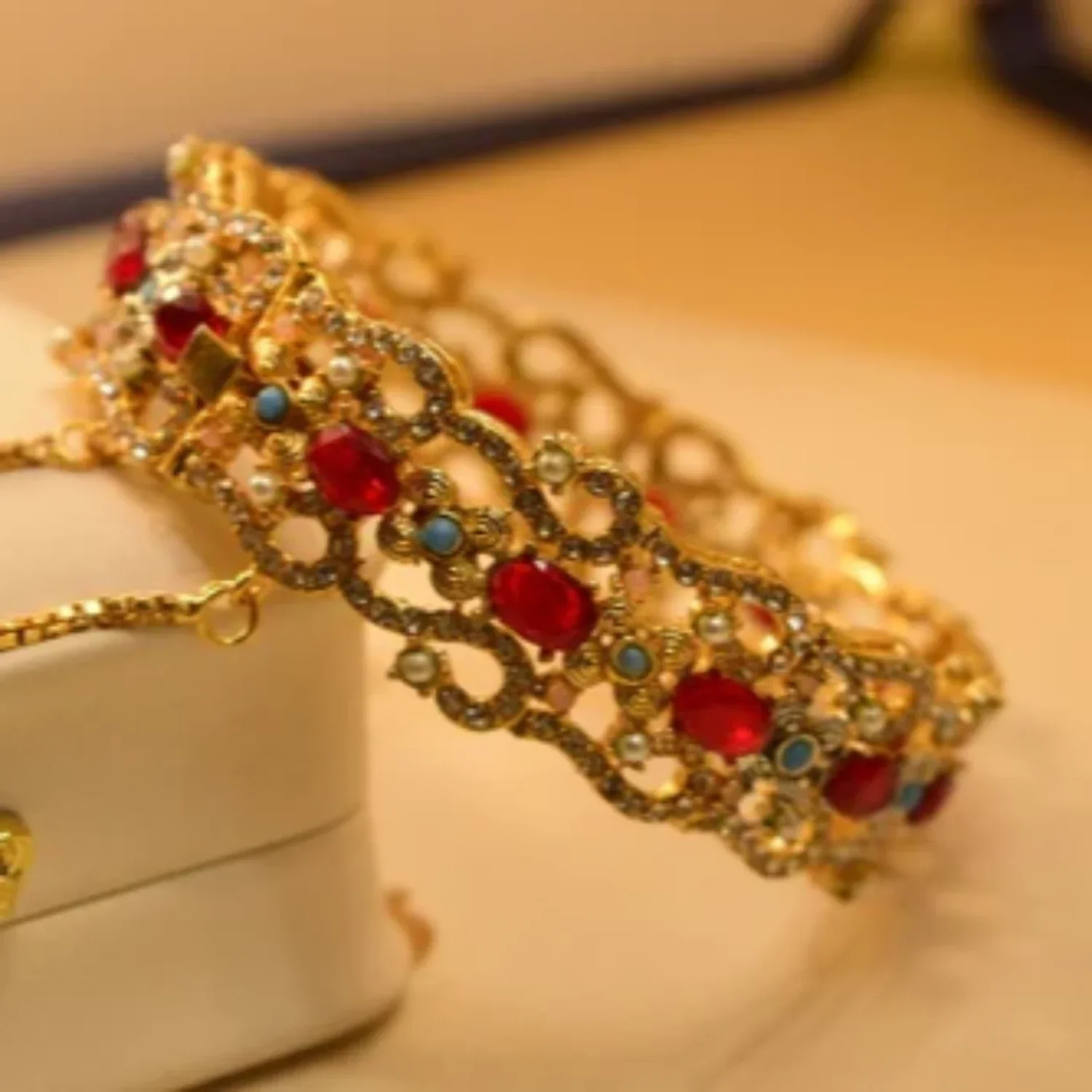 Stylish Design Real Stones Gold Plated Bangle