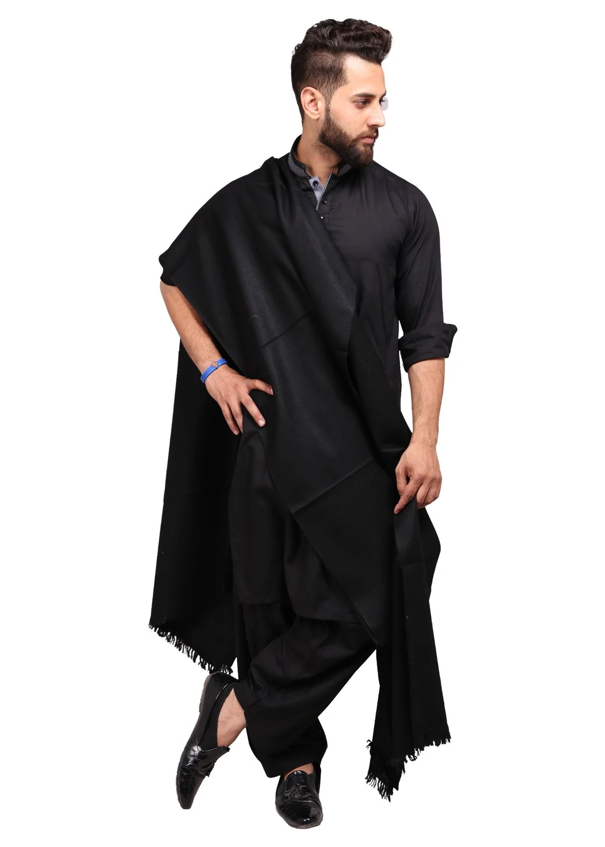 Kashmiri Dhussa Shawl: Pure Wool Luxury for Men - Black