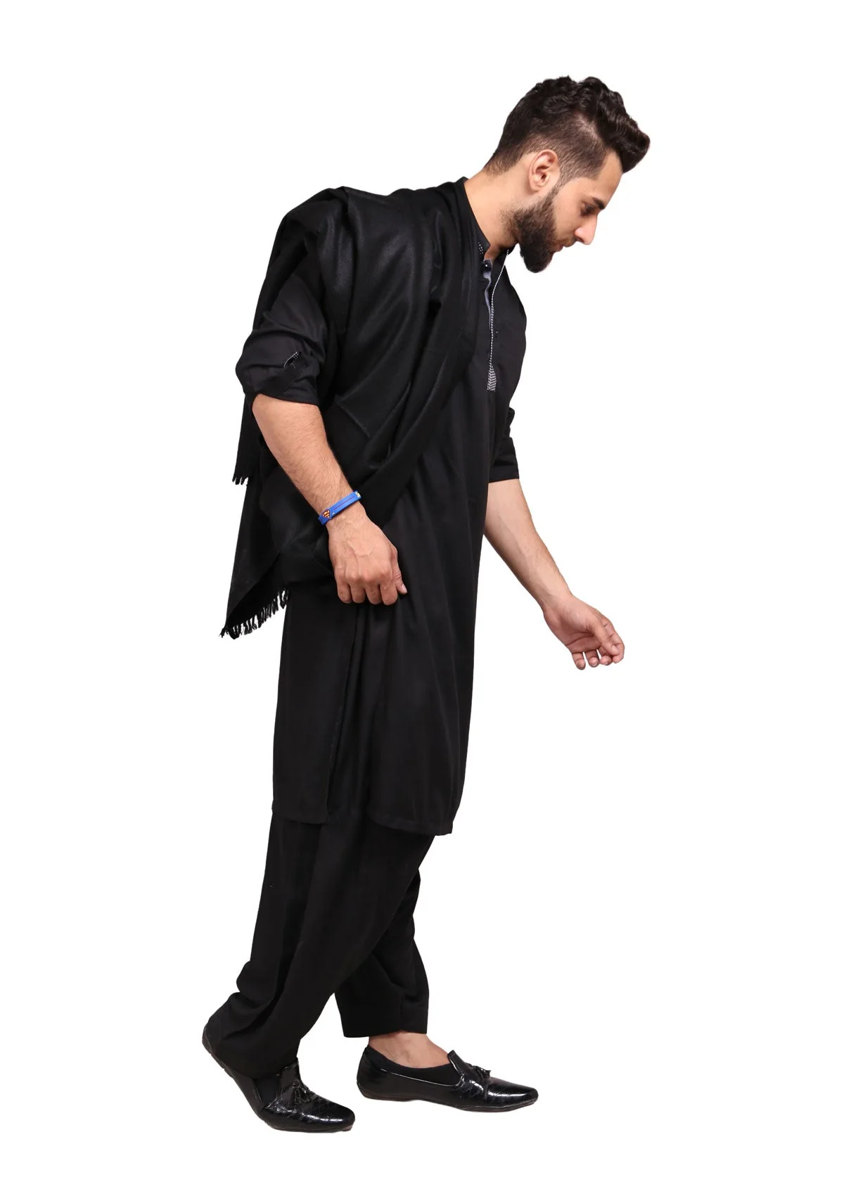Kashmiri Dhussa Shawl: Pure Wool Luxury for Men - Black