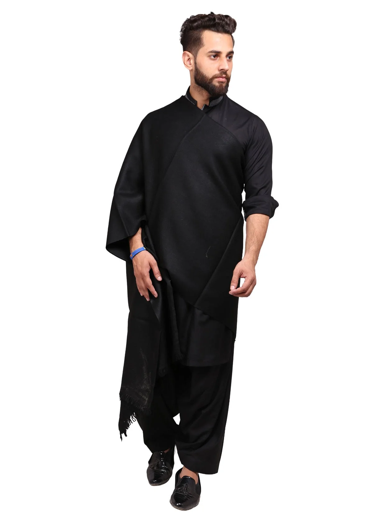 Kashmiri Dhussa Shawl: Pure Wool Luxury for Men - Black 3 Kashmiri Dhussa Shawl: Pure Wool Luxury for Men - Black