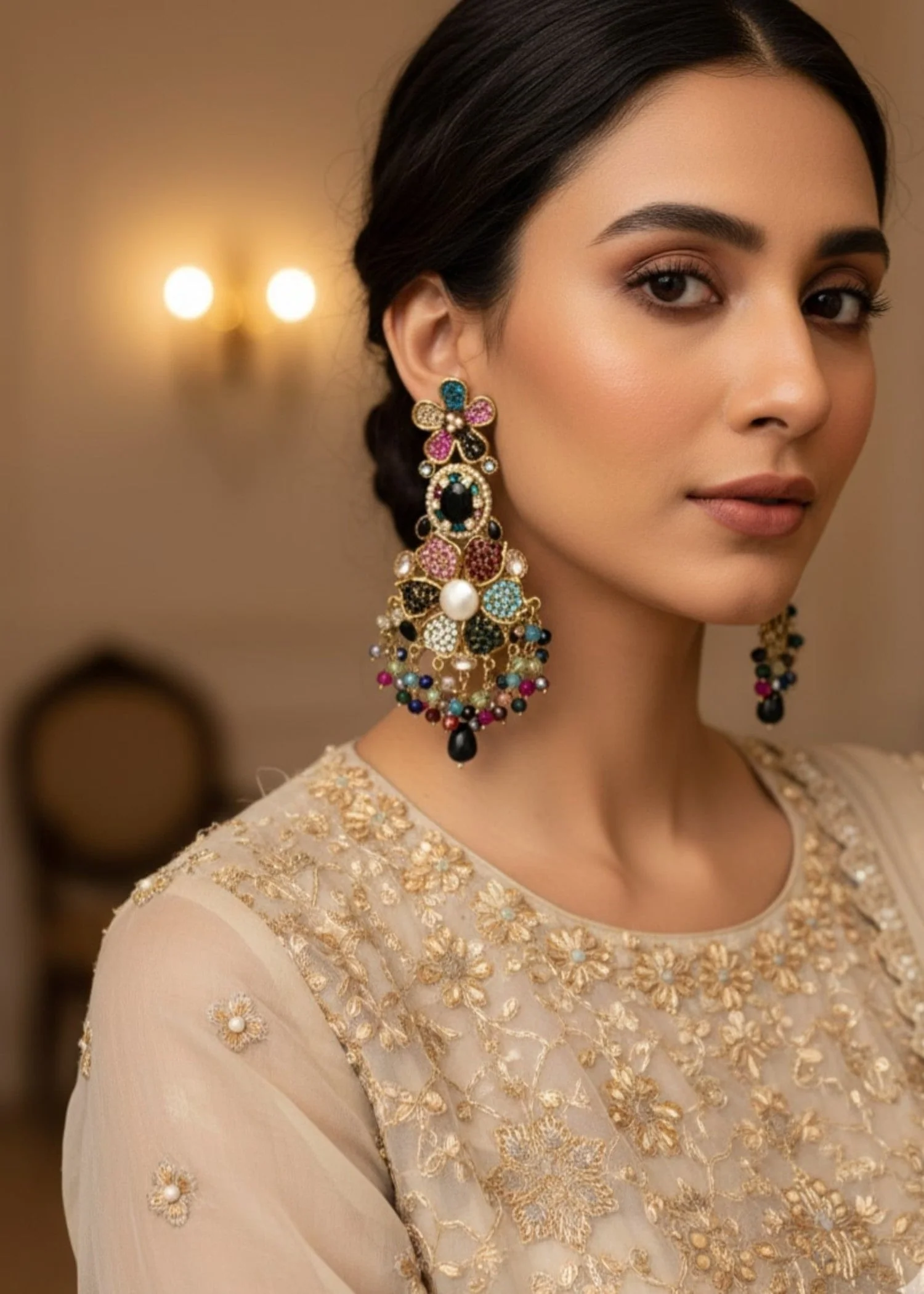 Bridal Pearl Floral Earring - Multi | ZAROSH JEWEL