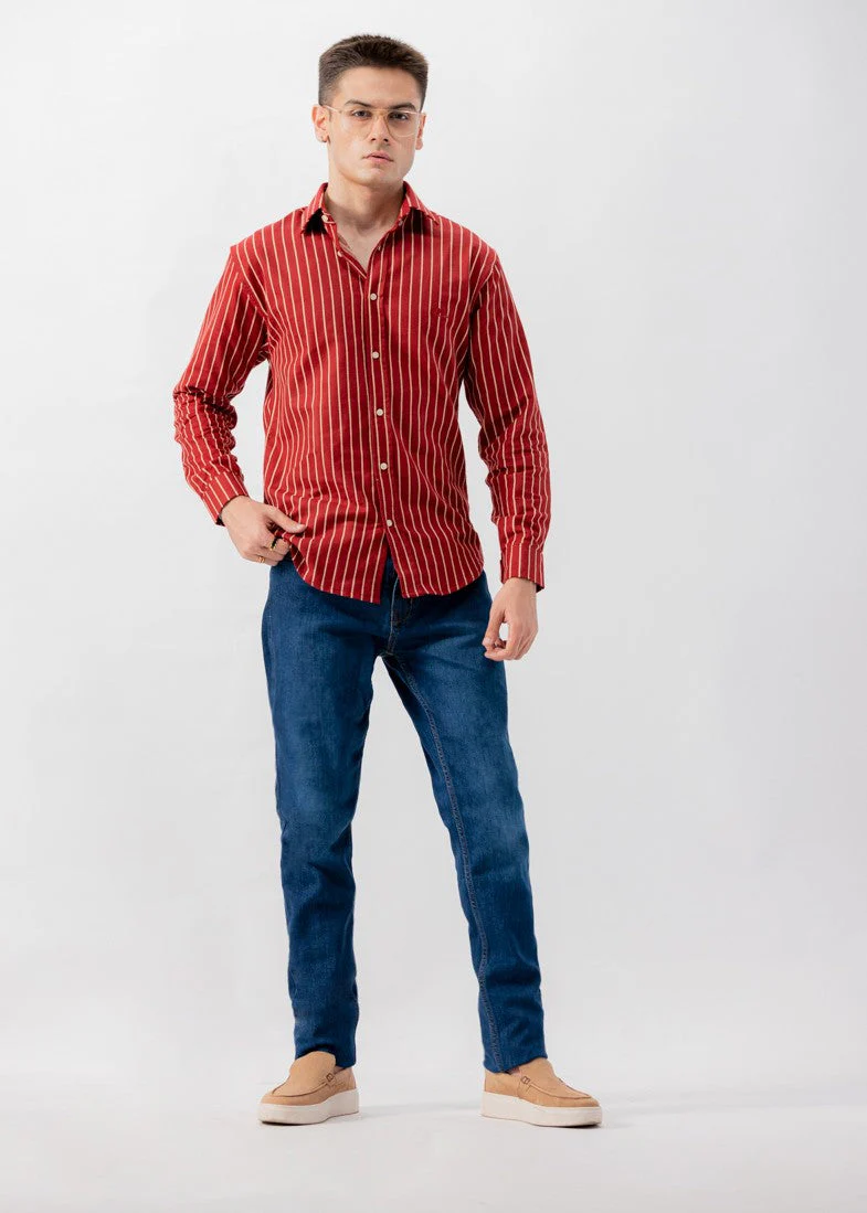 Meroon and Yellow Stripe Flannel Shirt