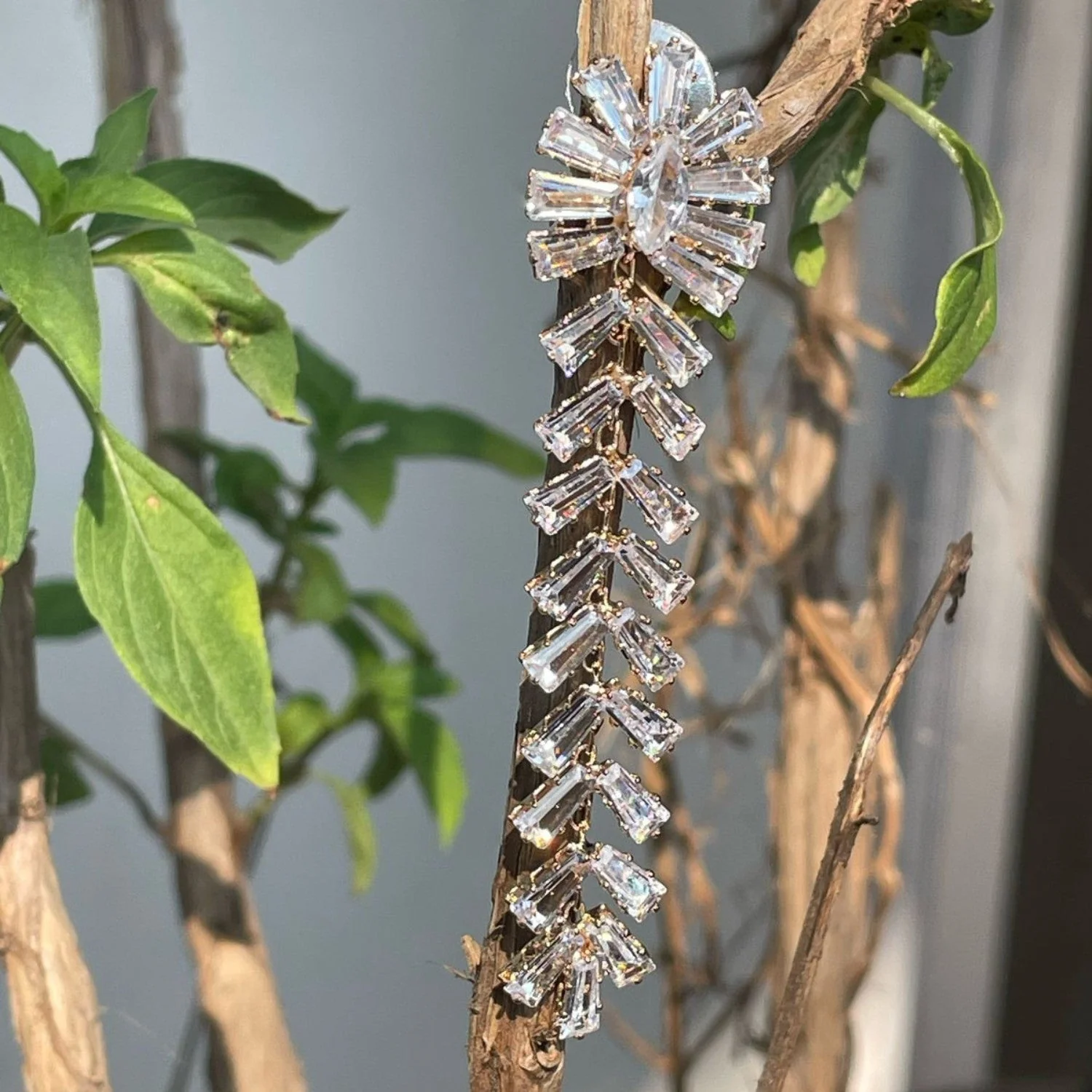 310-New-Gold Stunning Baguette-Cut Zirconia Chandelier Earrings