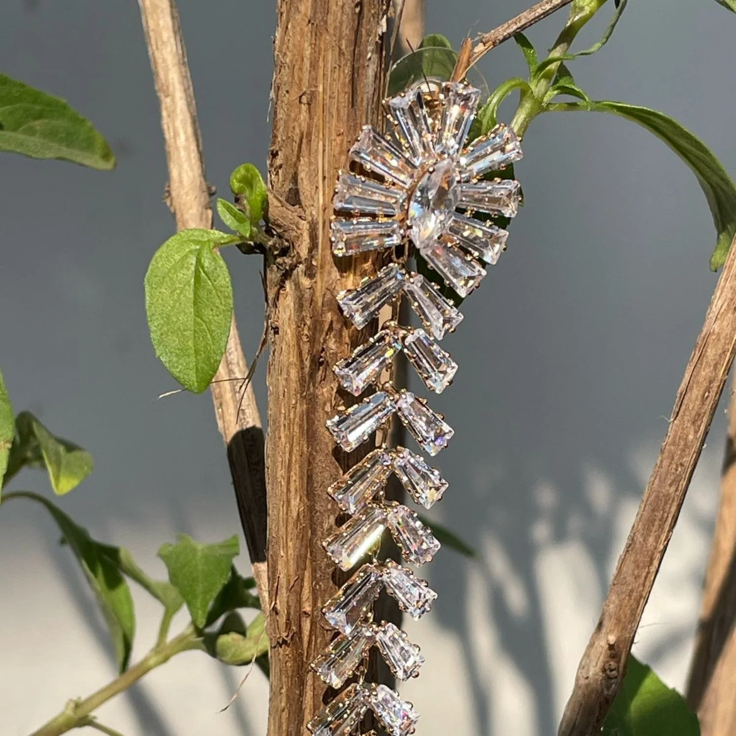 310-New-Gold Stunning Baguette-Cut Zirconia Chandelier Earrings