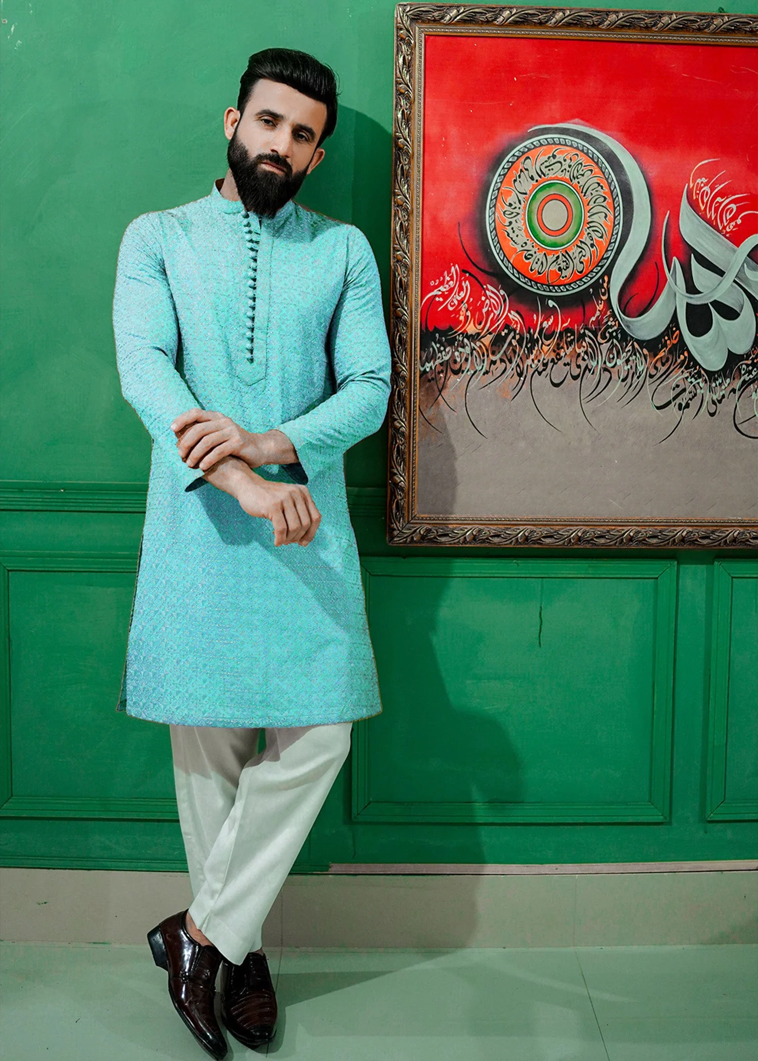 Aqua Chikankari Kurta