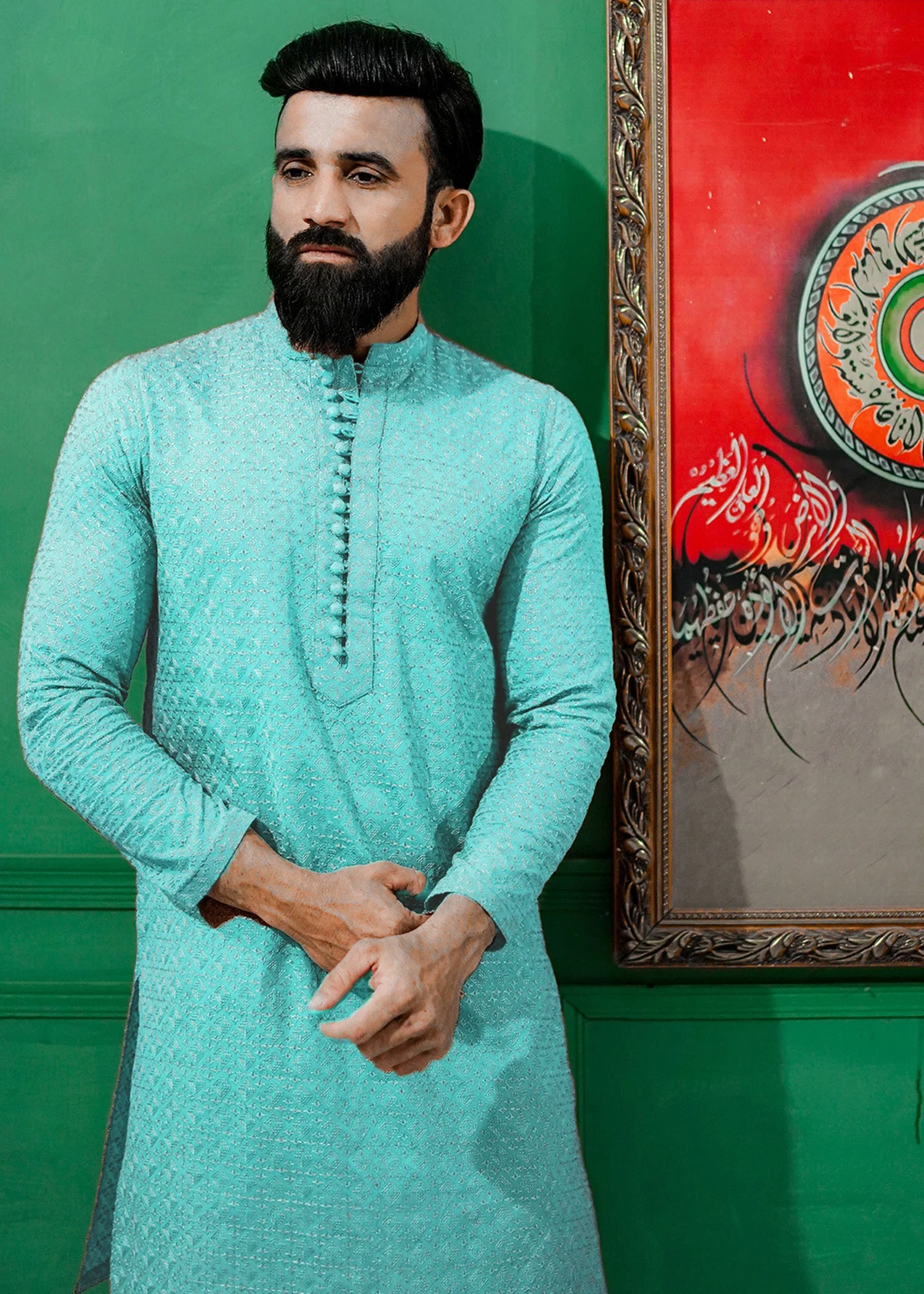 Aqua Chikankari Kurta