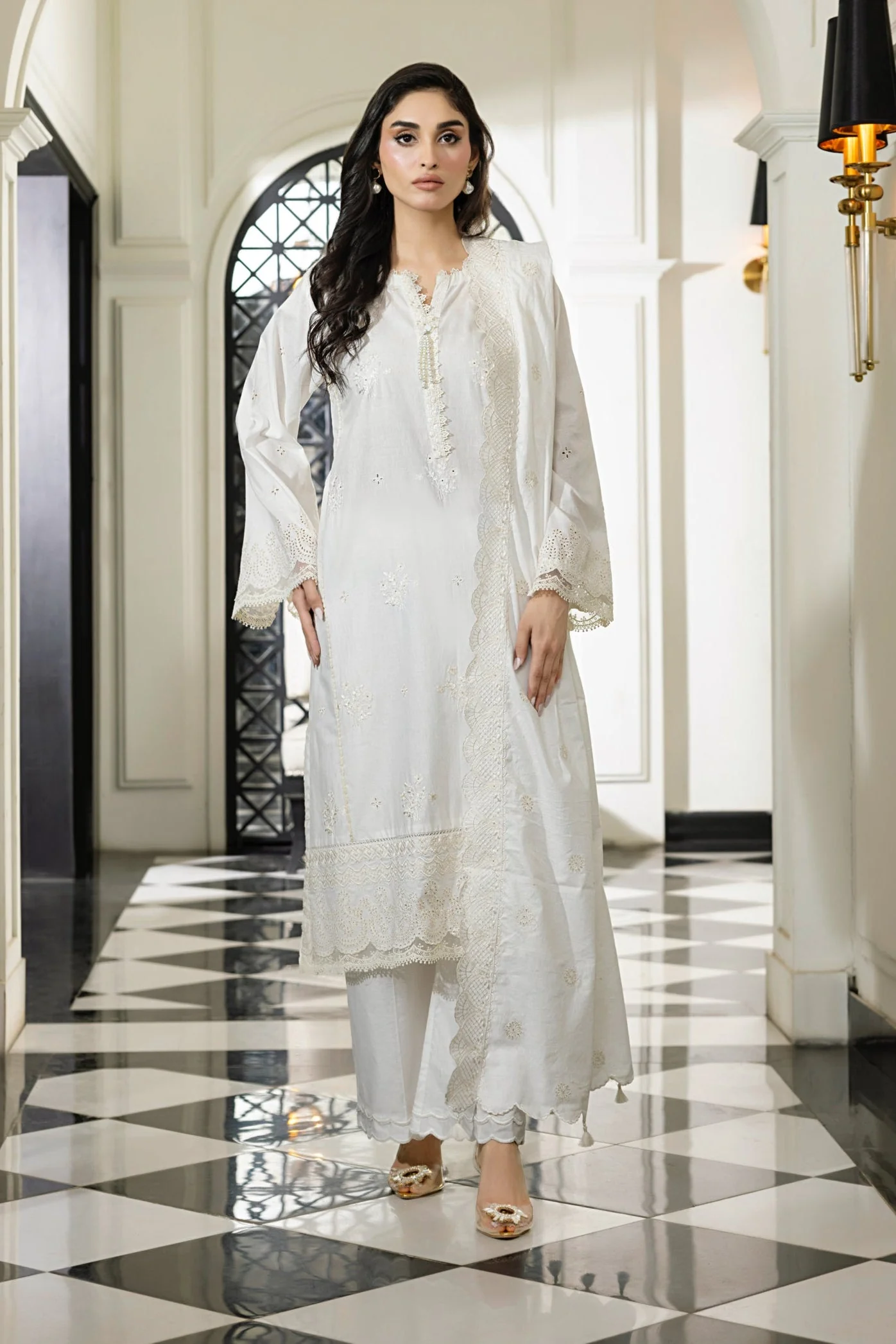 03 Piece Stitched Embroidered With Embroidered Lawn Dupatta