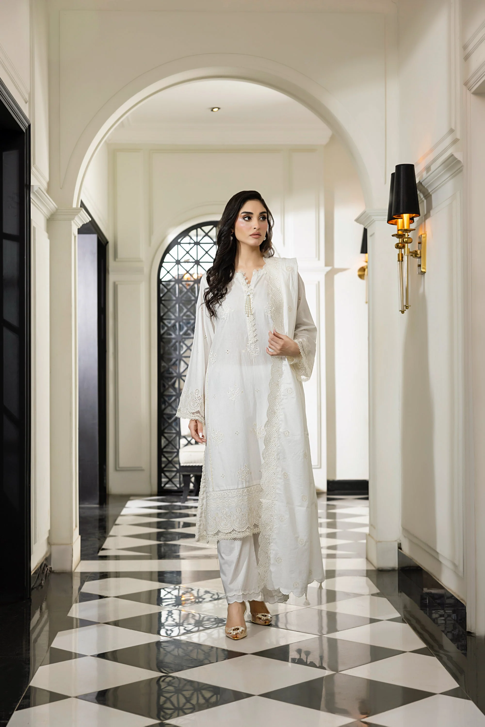 03 Piece Stitched Embroidered With Embroidered Lawn Dupatta