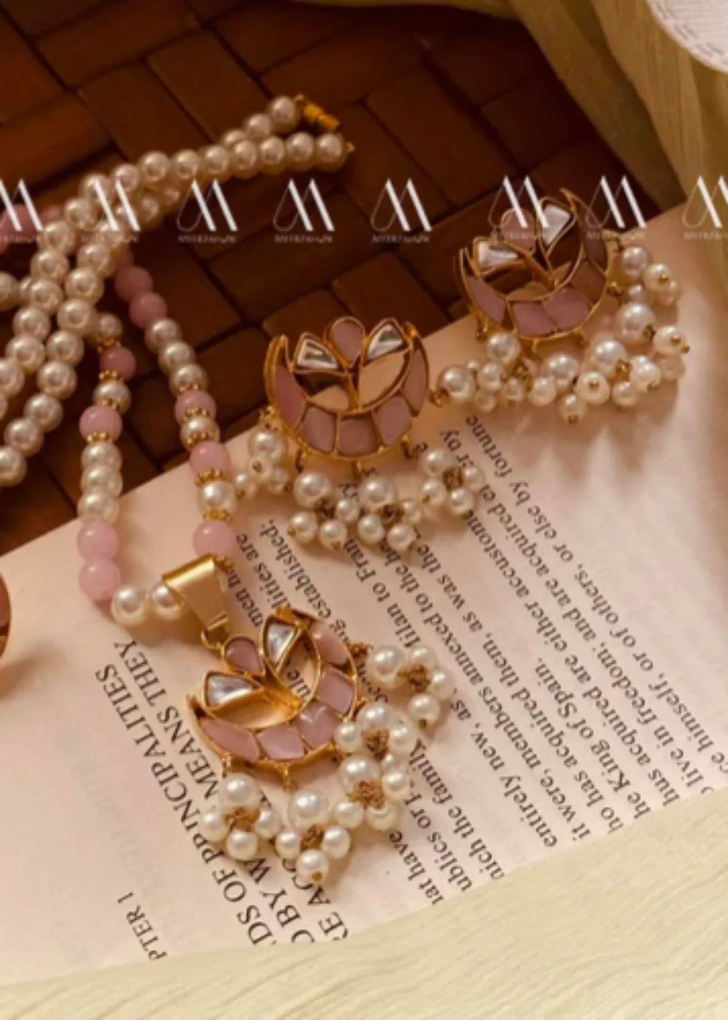 24K Gold Plated Real Zircon baby-pink Stones Jarao Choker Set
