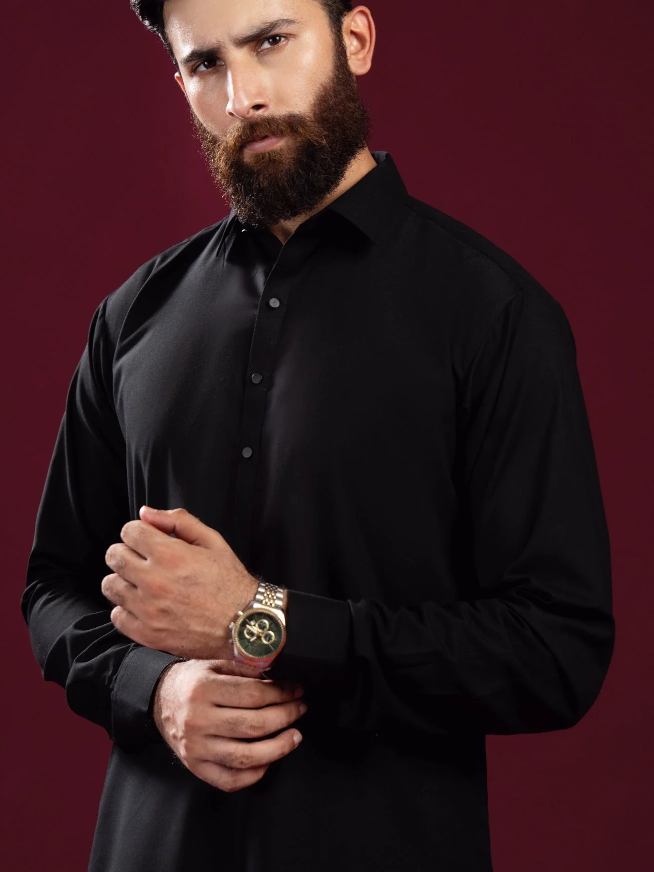 Black French Collar Kameez Shalwar - Men 3 Black French Collar Kameez Shalwar - Men