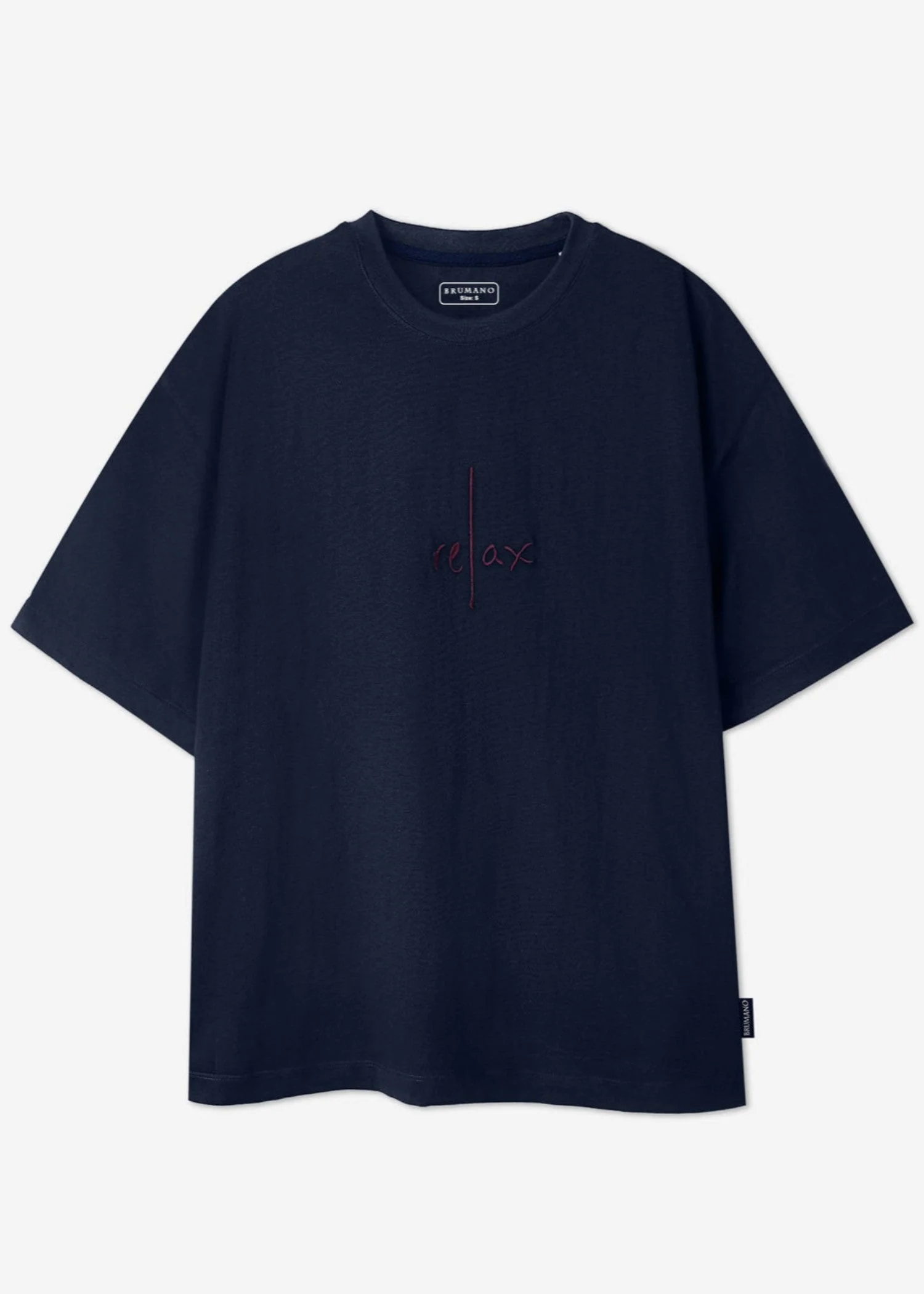 Navy Blue Oversized T-Shirt With Minimalist 'Relax' Embroidery