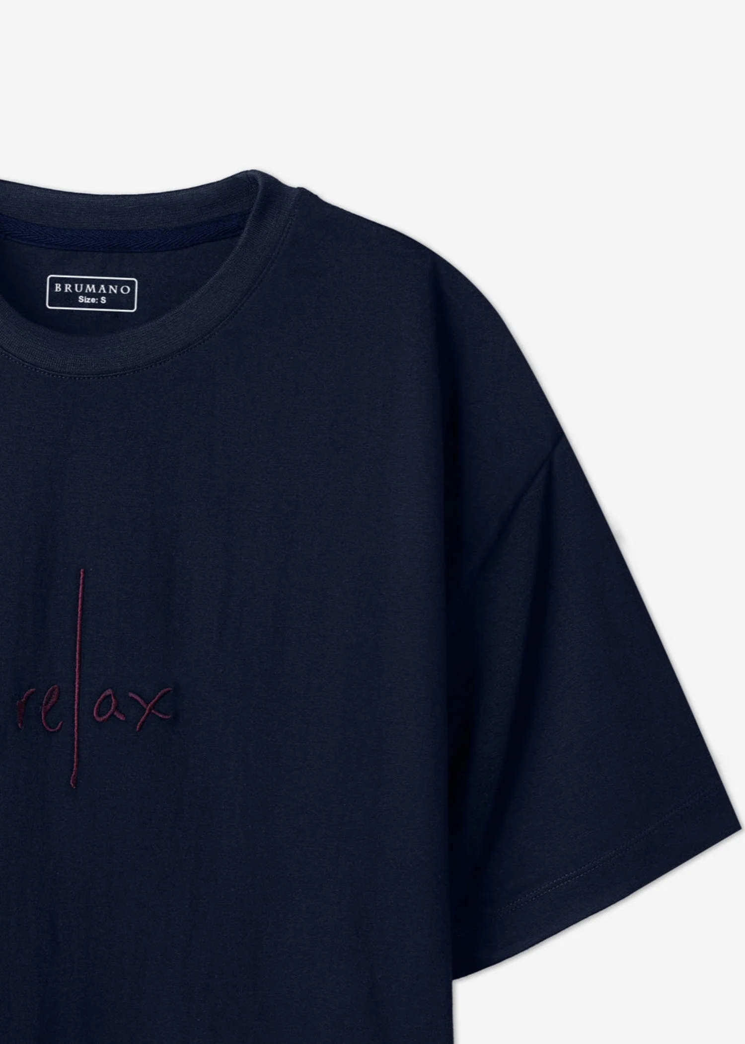 Navy Blue Oversized T-Shirt With Minimalist 'Relax' Embroidery