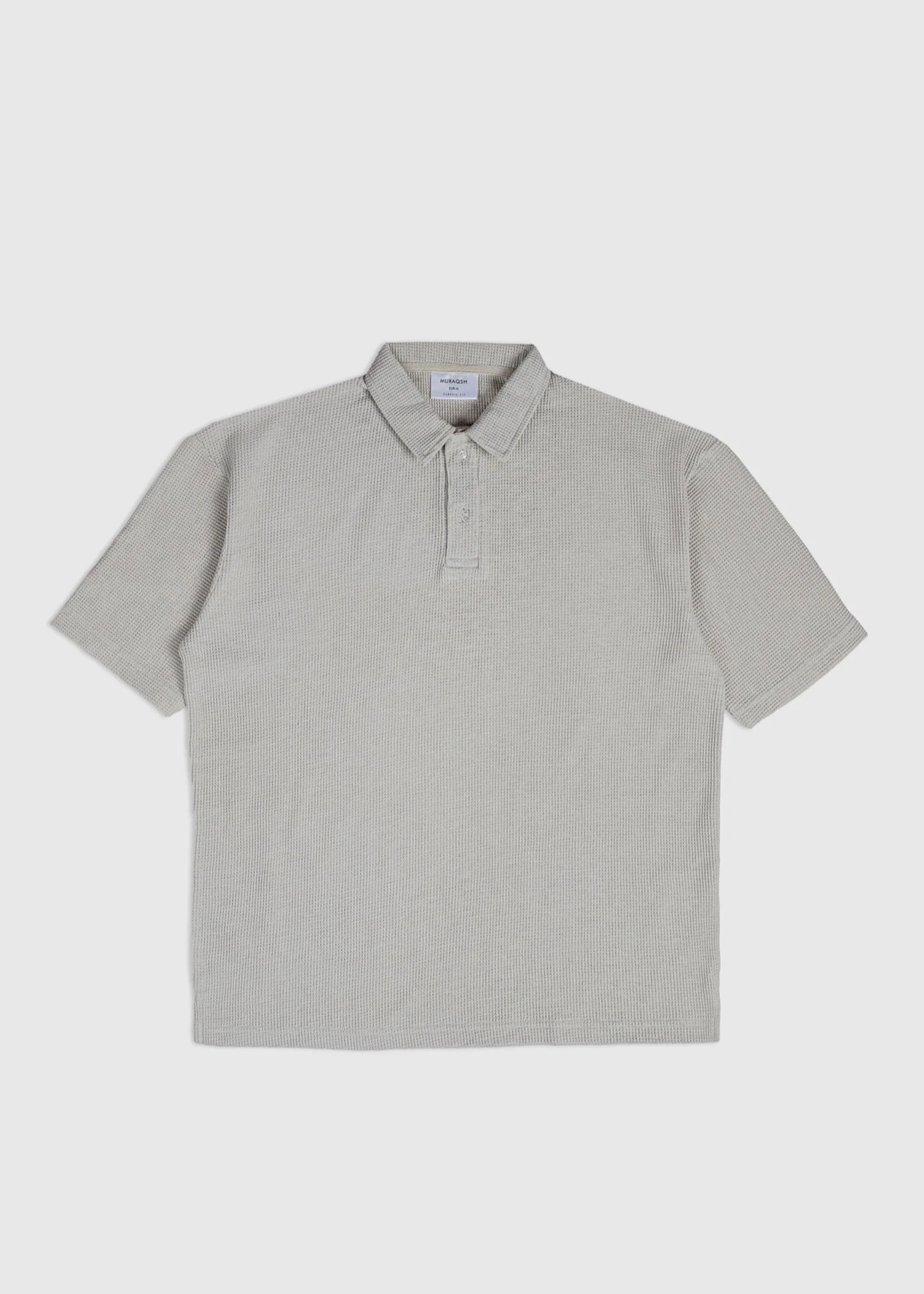 Beige White Oversized Waffle Polo - Men