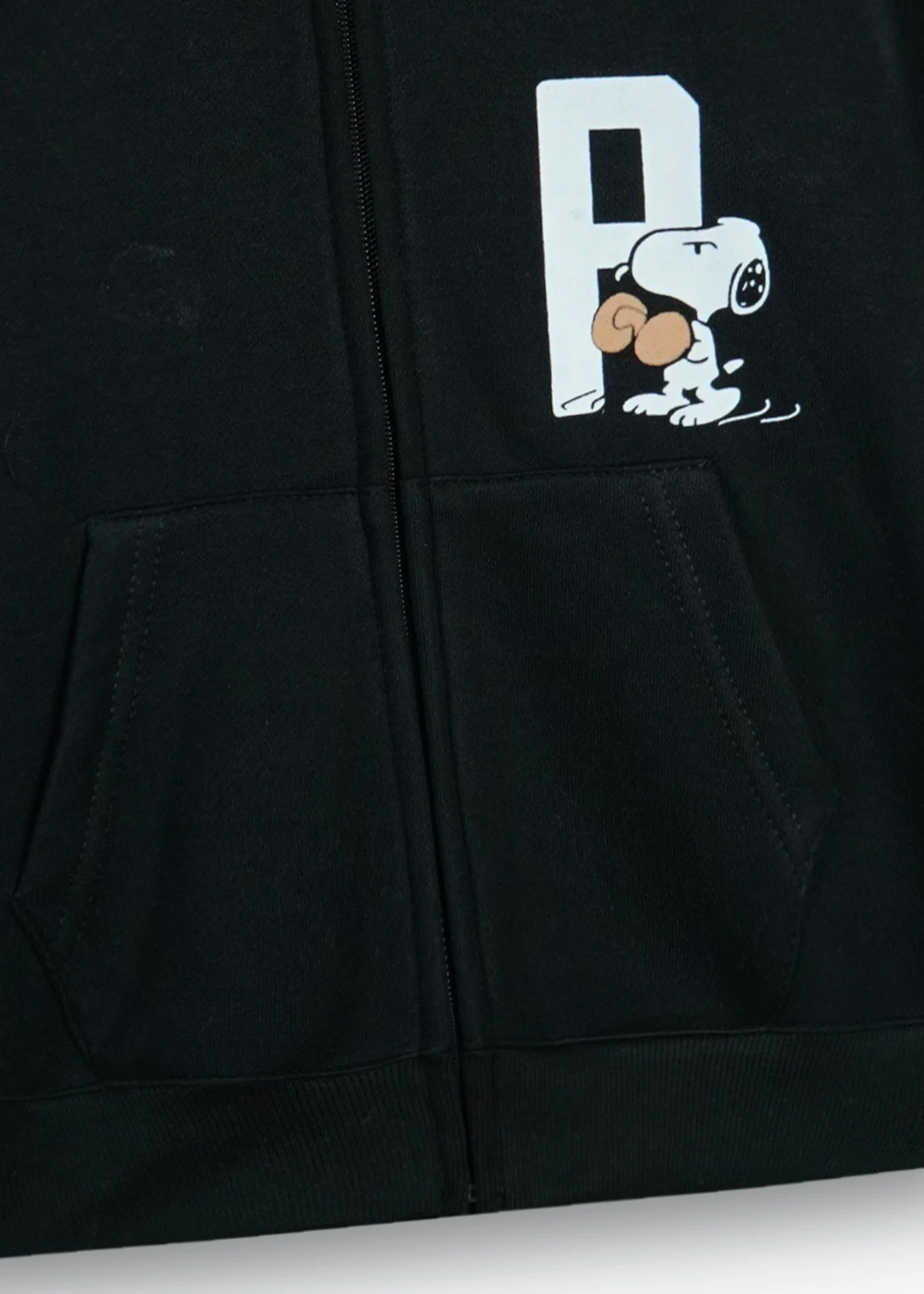 Snoopy Kids Zip-Up Hoodie – Black | 100% Cotton Fleece