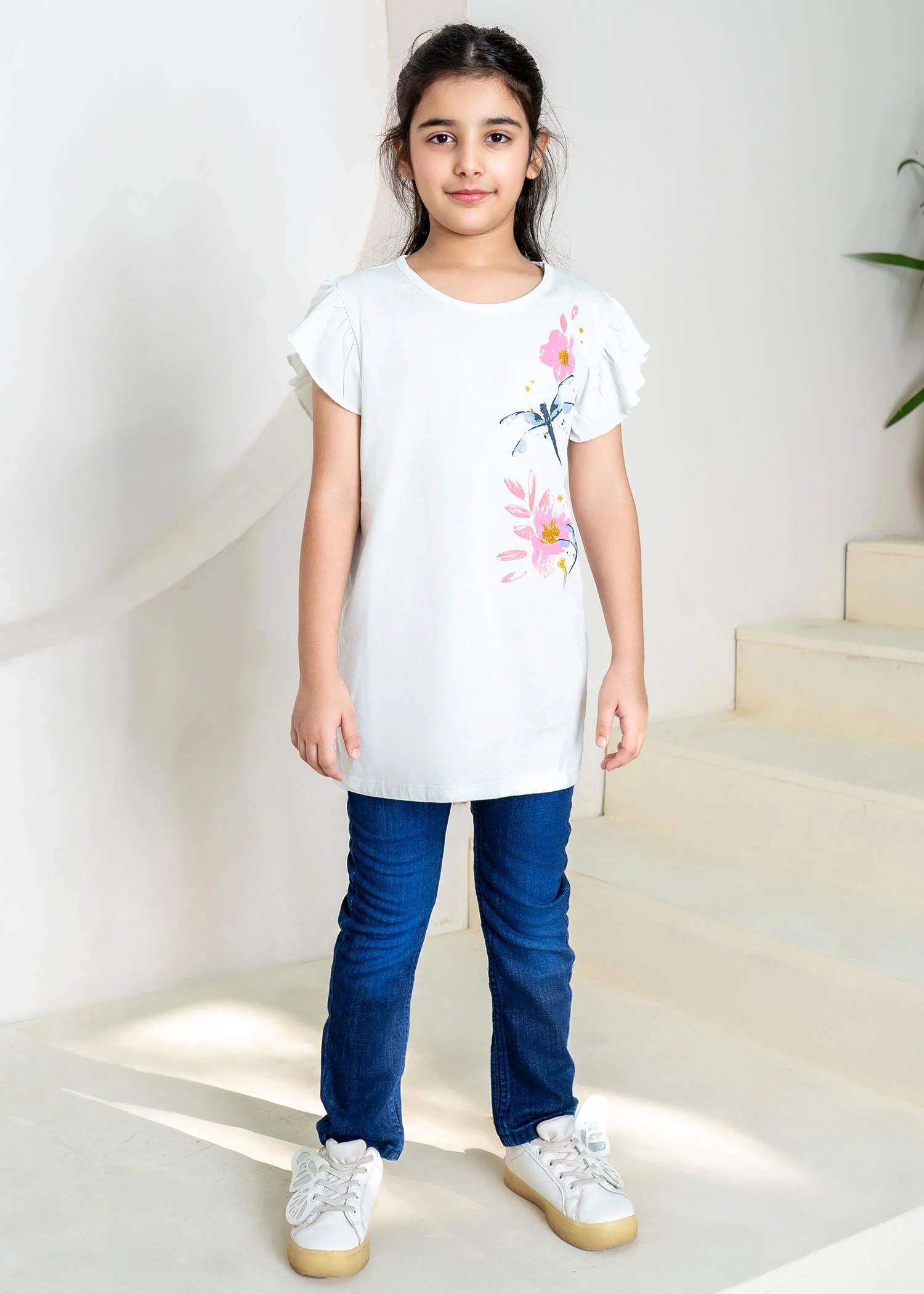 Girls Half Sleeve T-Shirt Flower Print