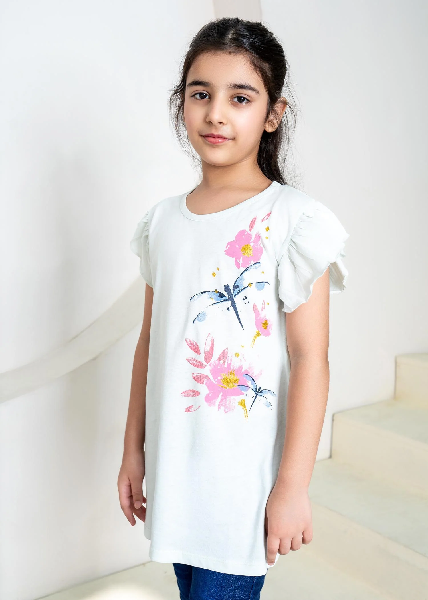 Girls Half Sleeve T-Shirt Flower Print