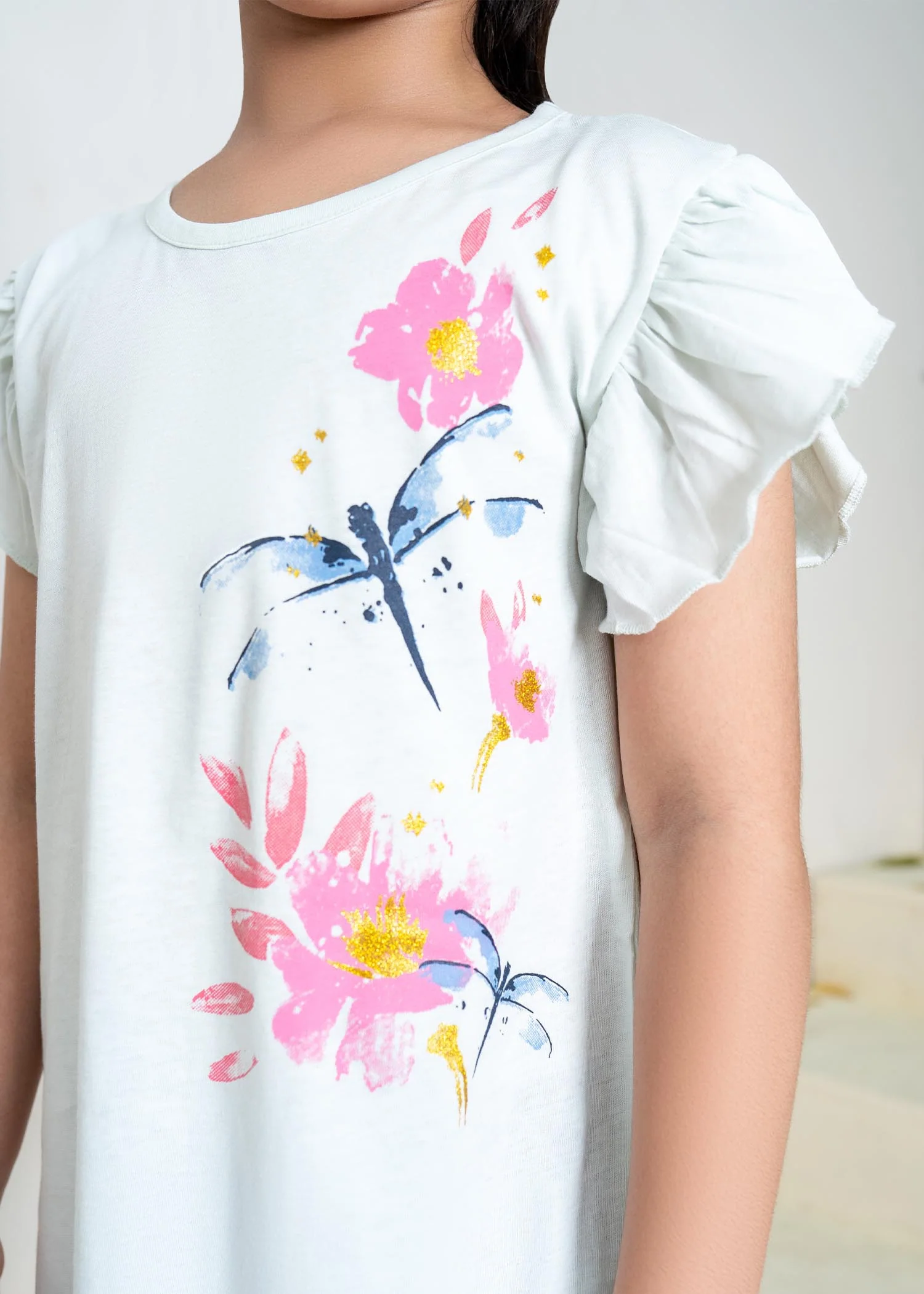 Girls Half Sleeve T-Shirt Flower Print