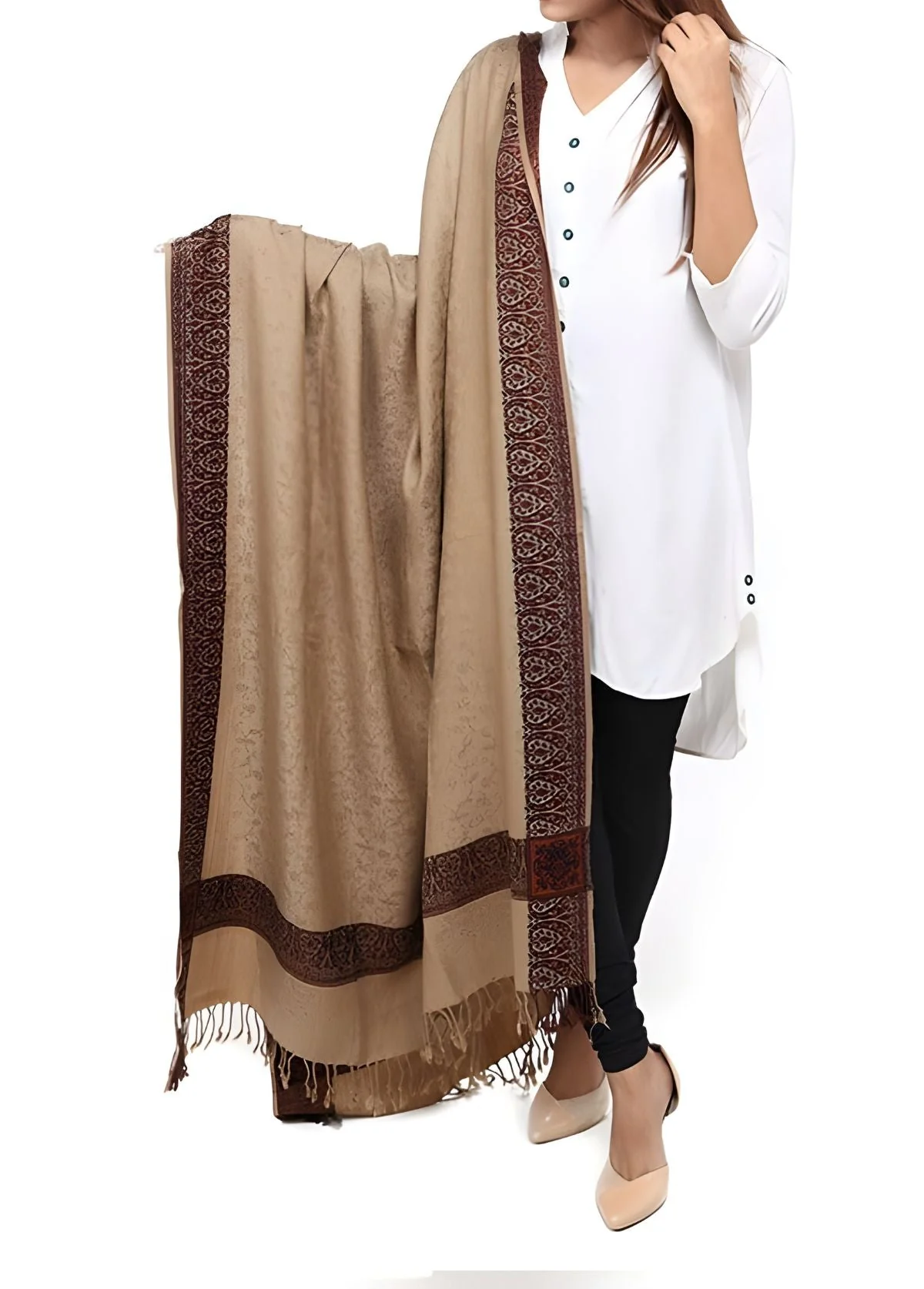 Kashmiri Heera Shawl - Khaki (Honey Brown) - Mominas