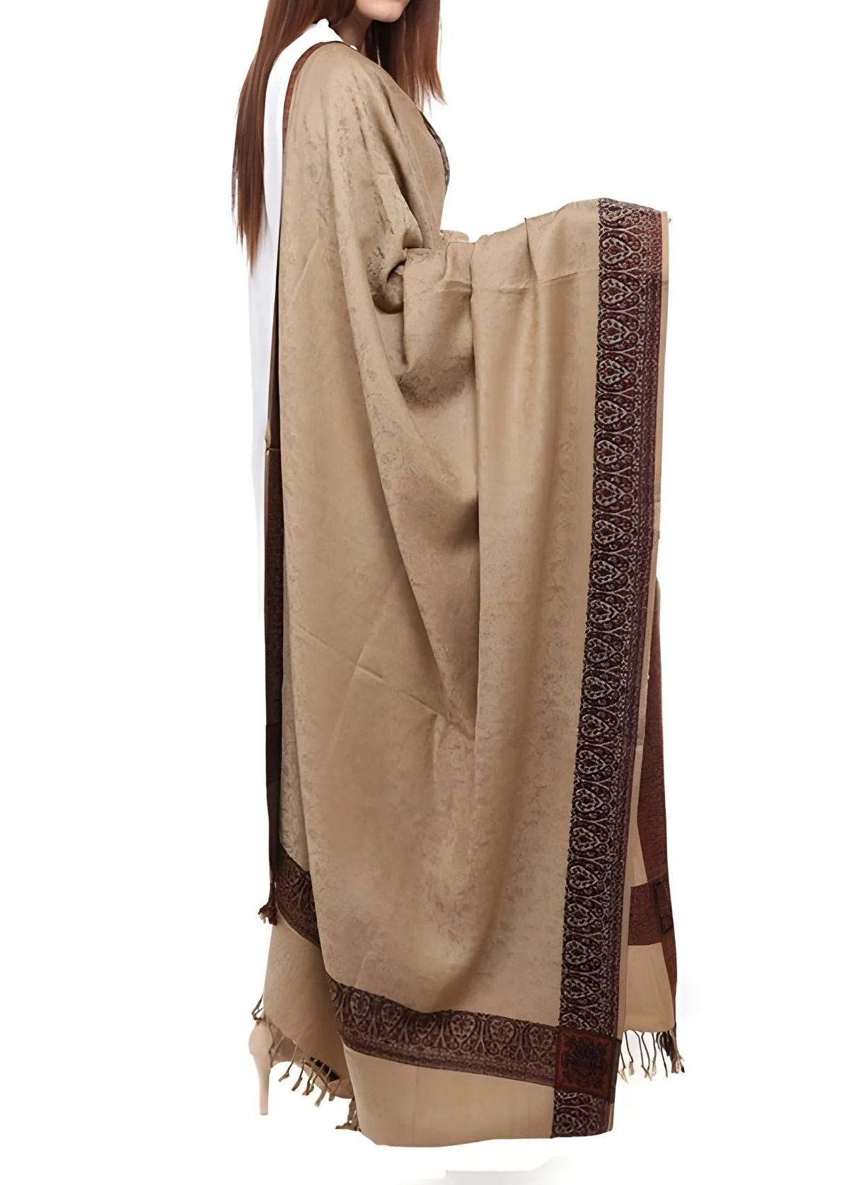 Kashmiri Heera Shawl - Khaki (Honey Brown) - Mominas