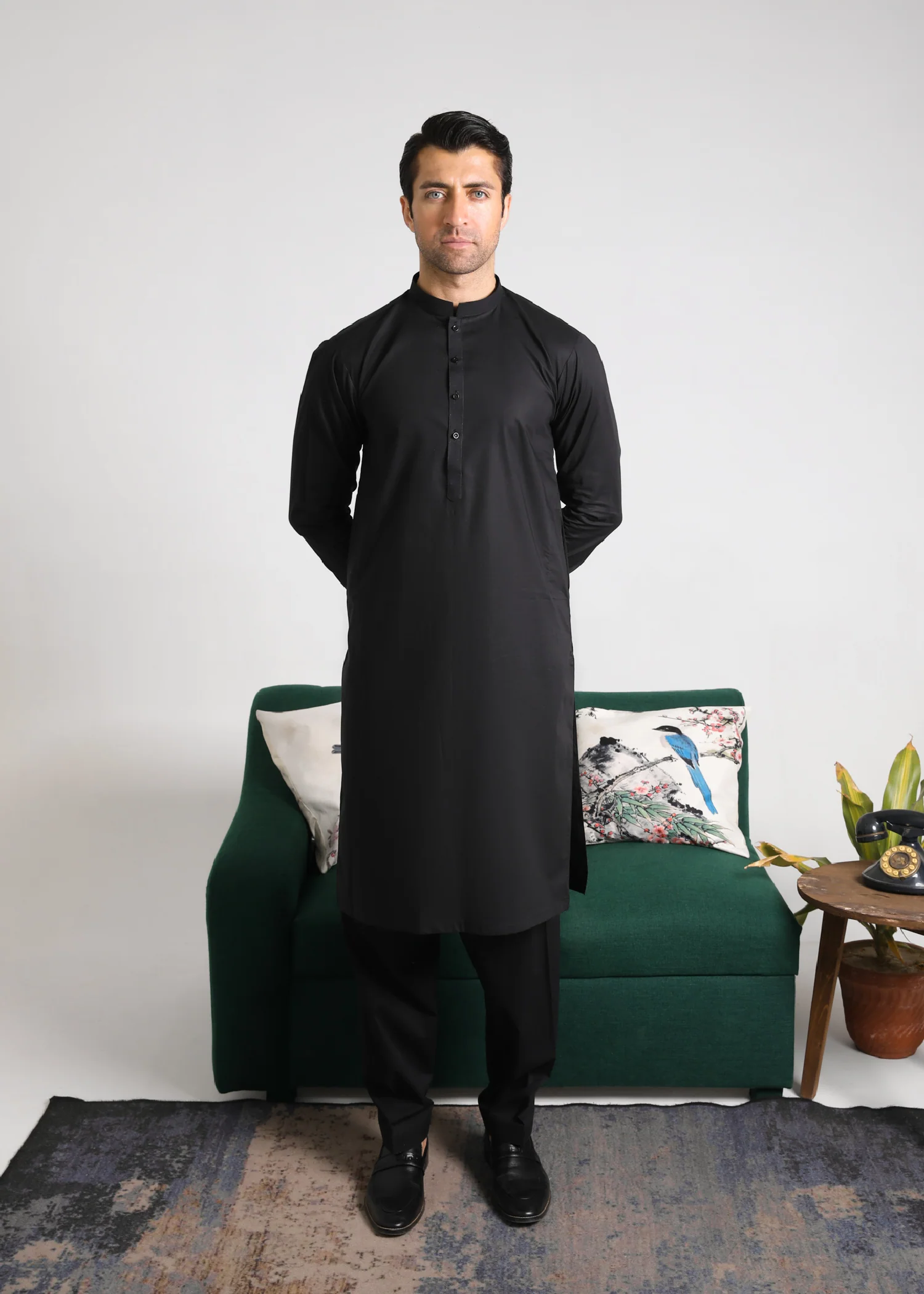 Black Cotton Kurta Shalwar - Men - 2 PC