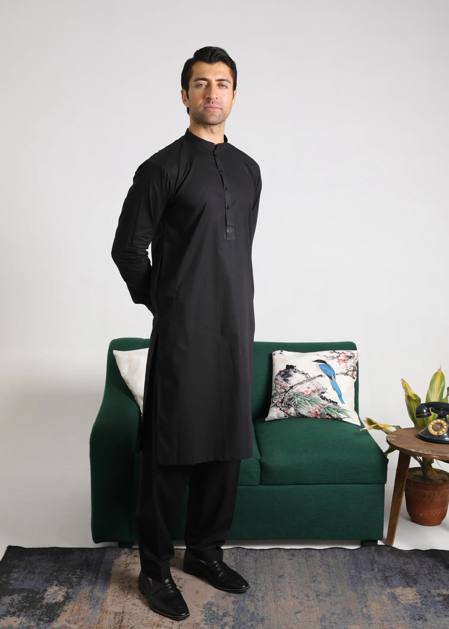 Black Cotton Kurta Shalwar - Men - 2 PC