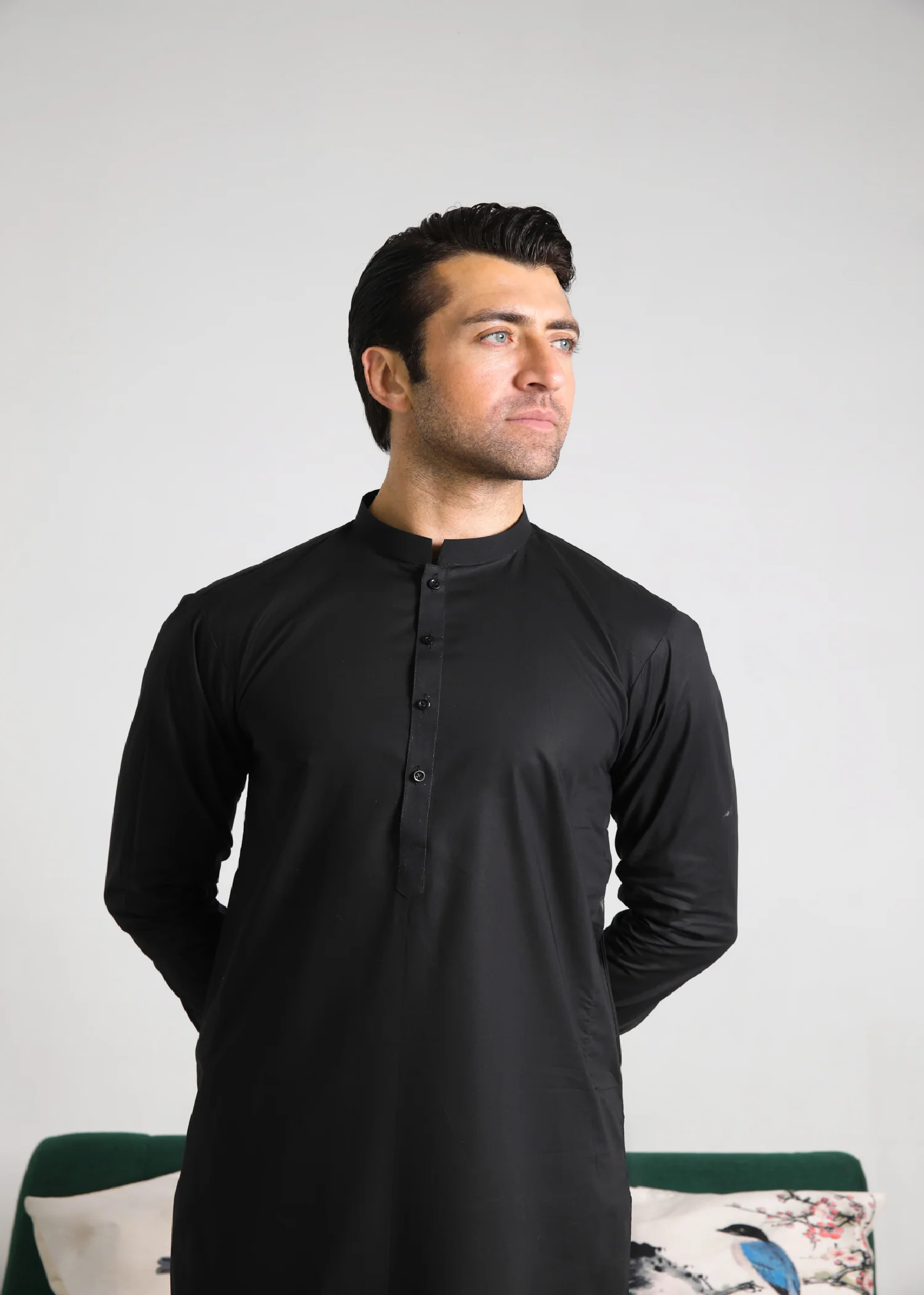 Black Cotton Kurta Shalwar - Men - 2 PC