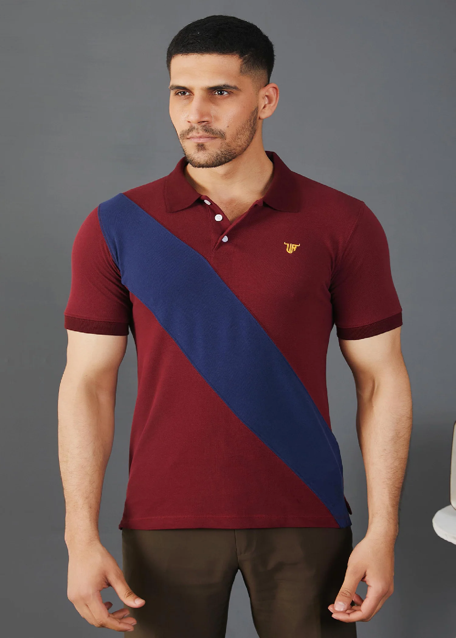 MAROON POLO WITH BLUE PANEL