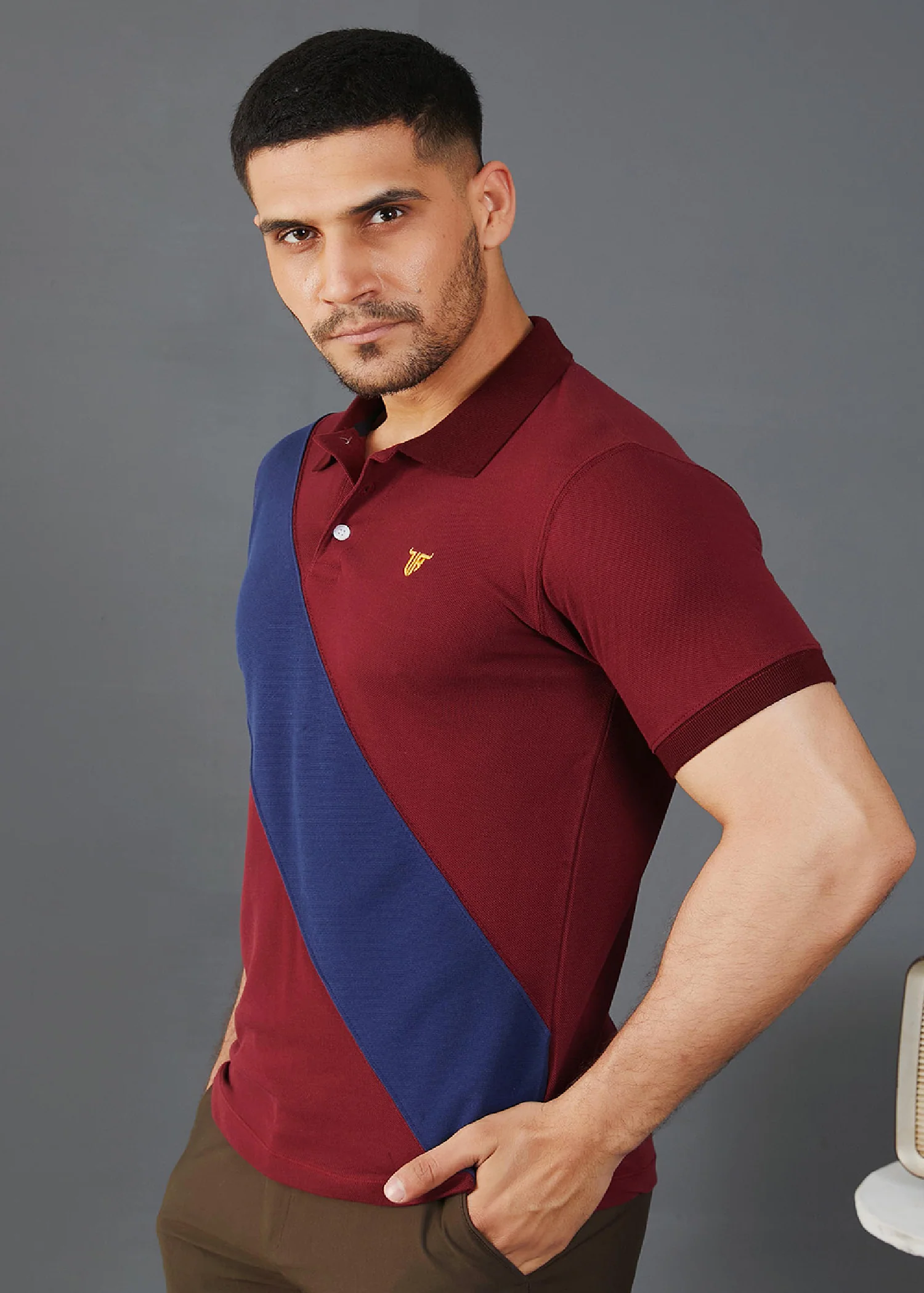 MAROON POLO WITH BLUE PANEL