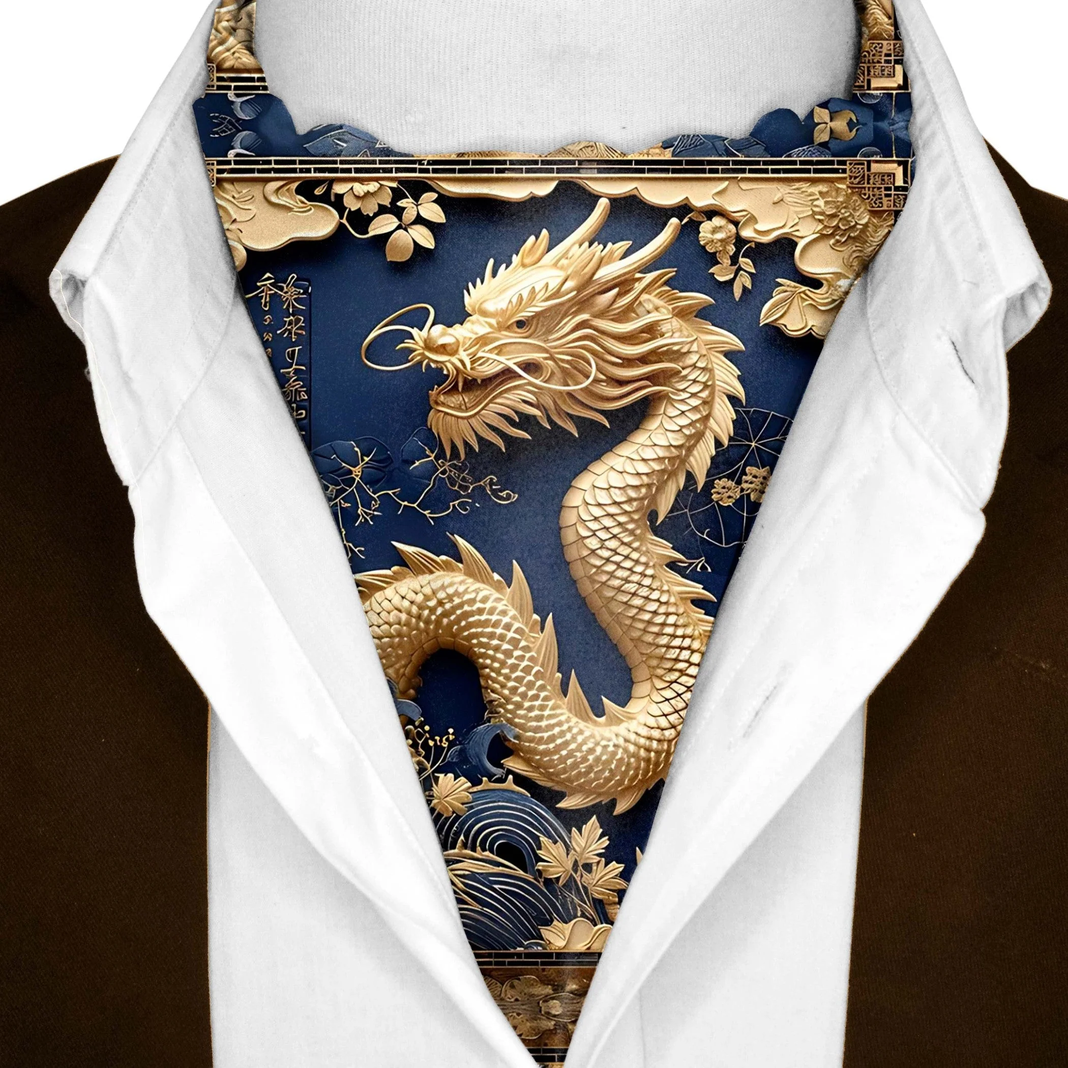 BLACK WOLF - GOLD DRAGON MEN SILK ASCOT