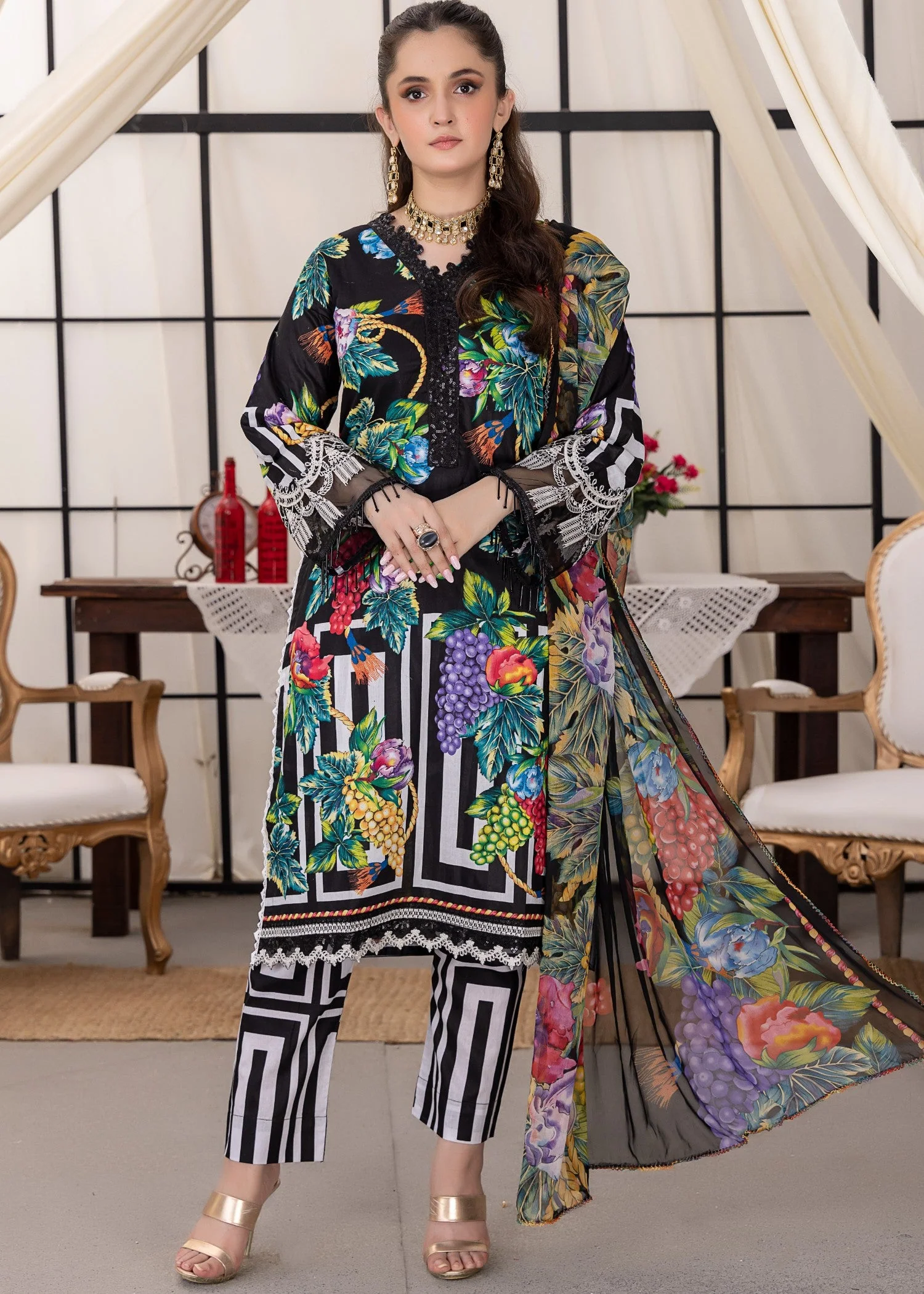3 Piece Unstitched Printed Lawn Suit | NJ-2108-B