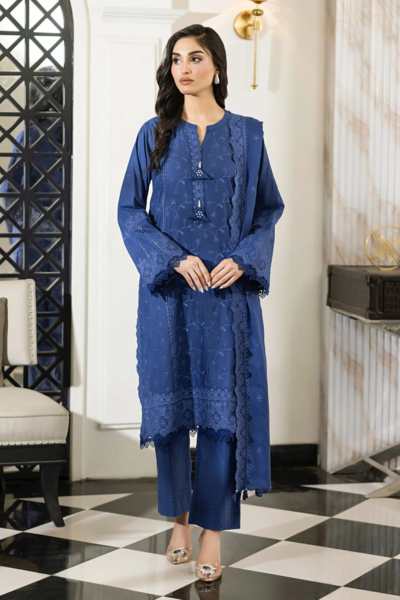 03 Piece Stitched Embroidered With Embroidered Lawn Dupatta