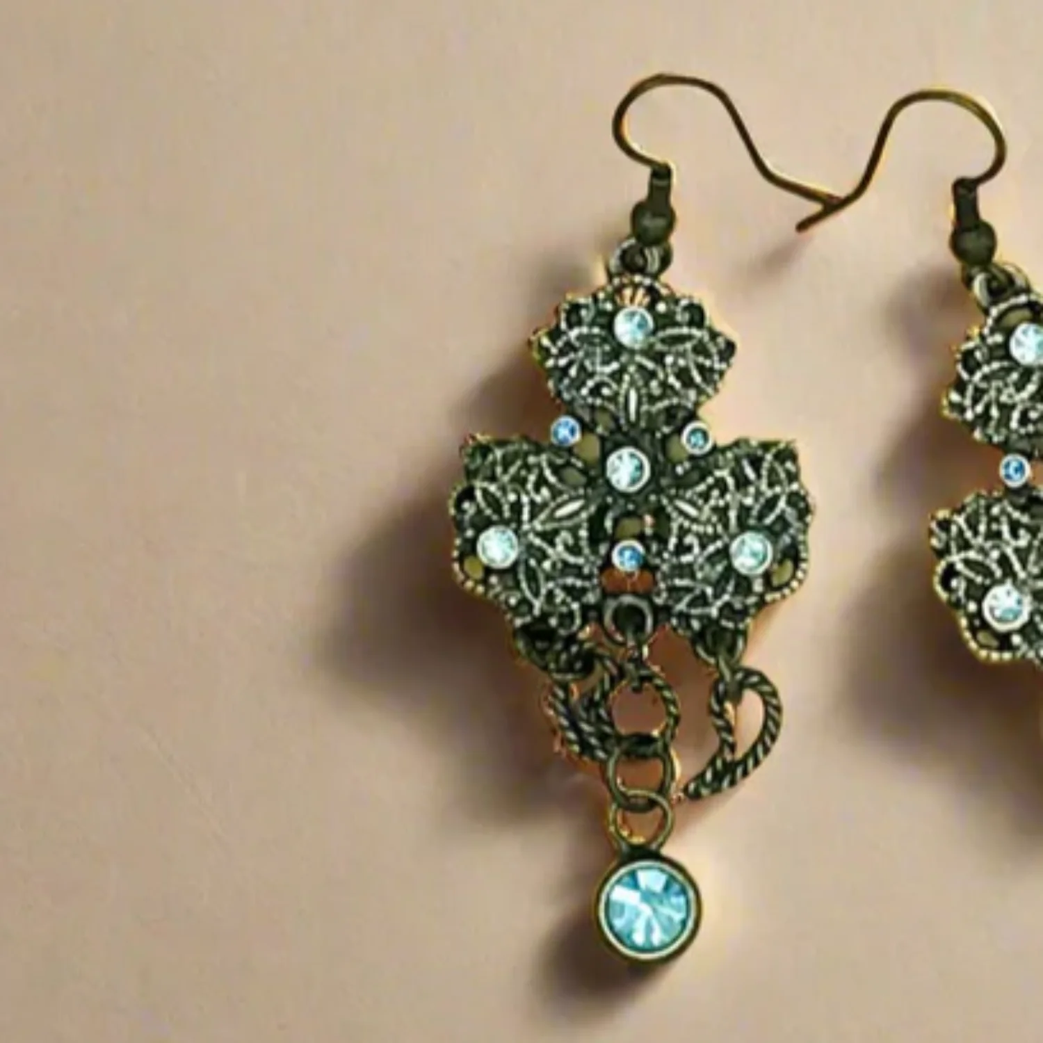 Aqua Blue Cluster Oxidised Earrings