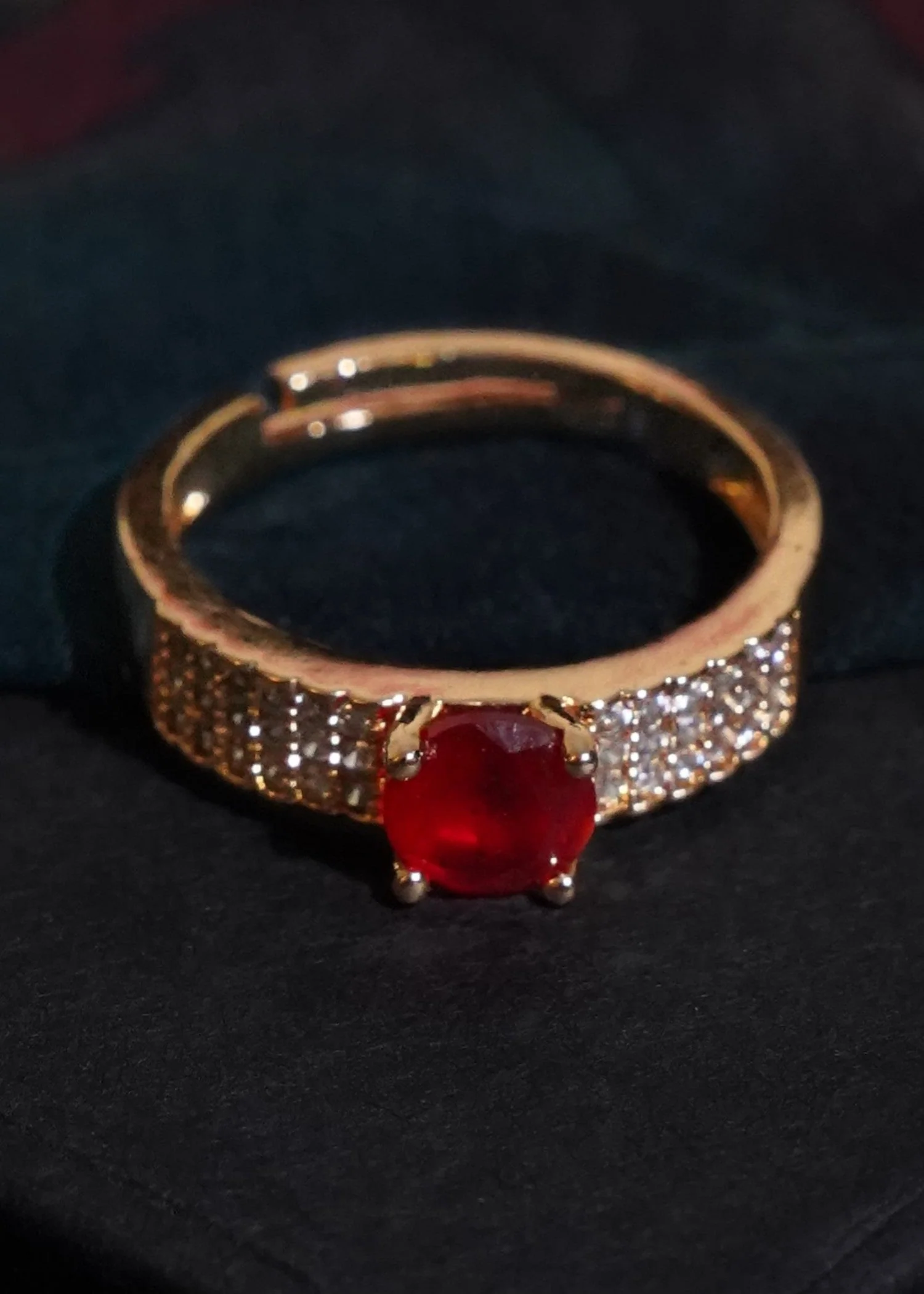 Mahoniaa M-R-13 A | Gold Plated Red Stone Adjustable Ring