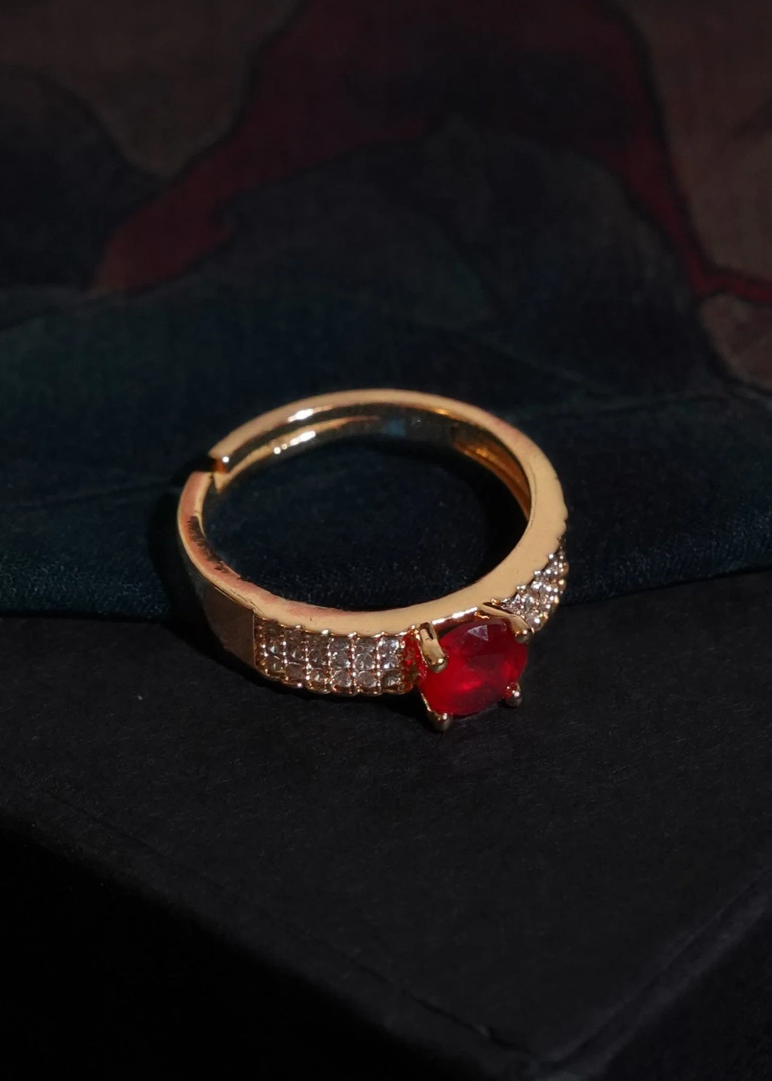 Mahoniaa M-R-13 A | Gold Plated Red Stone Adjustable Ring