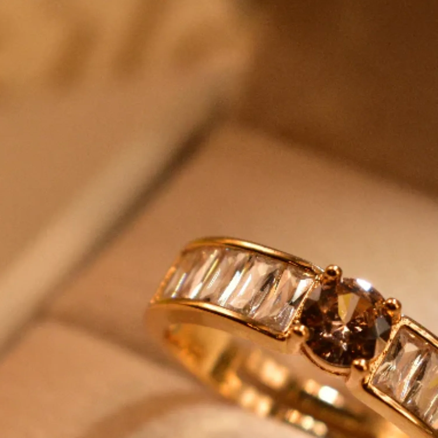 Luminous Design Gold champagne Plated Real Stone Ring For Girls/Women