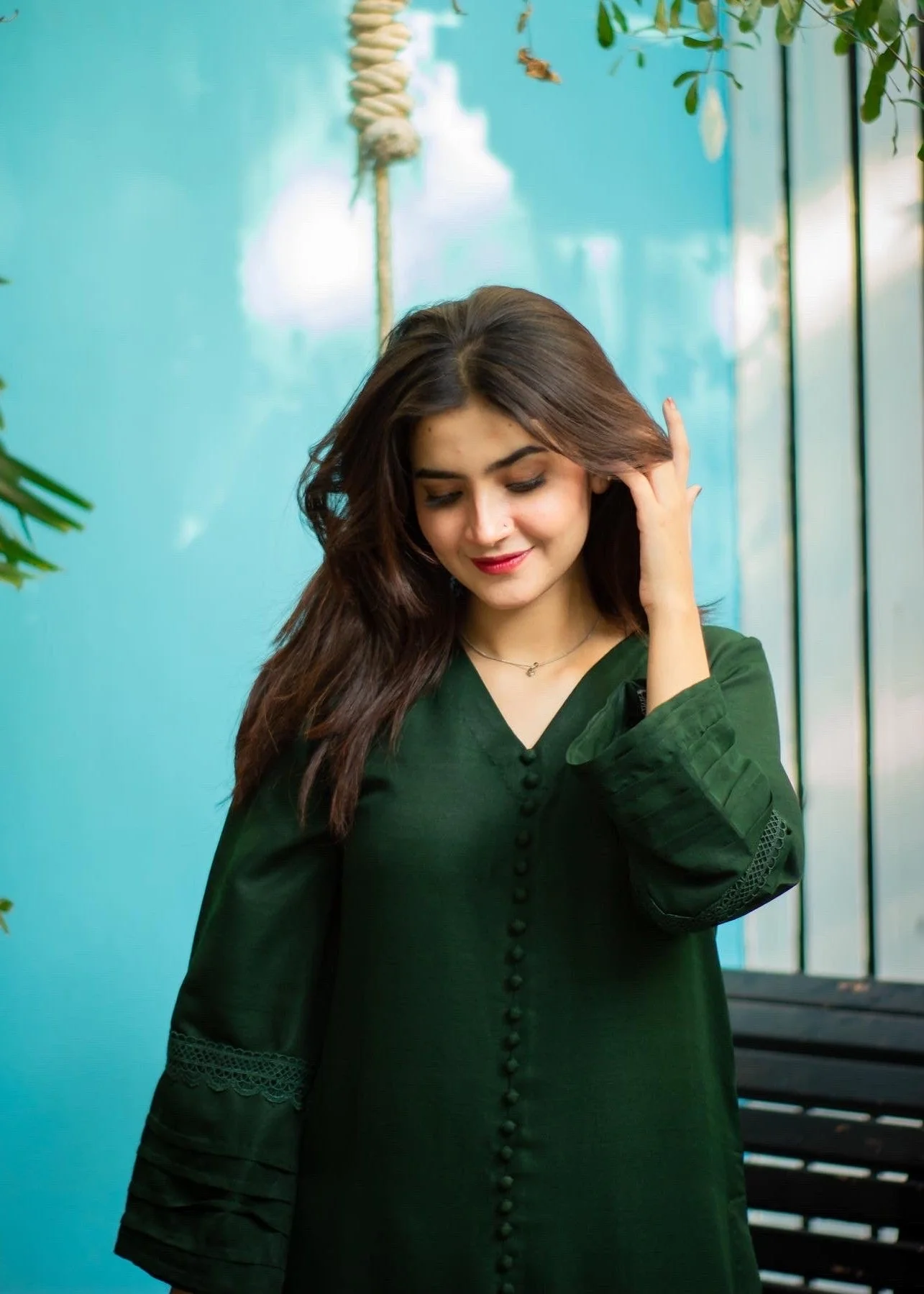 Bottle Green Two Piece Dress