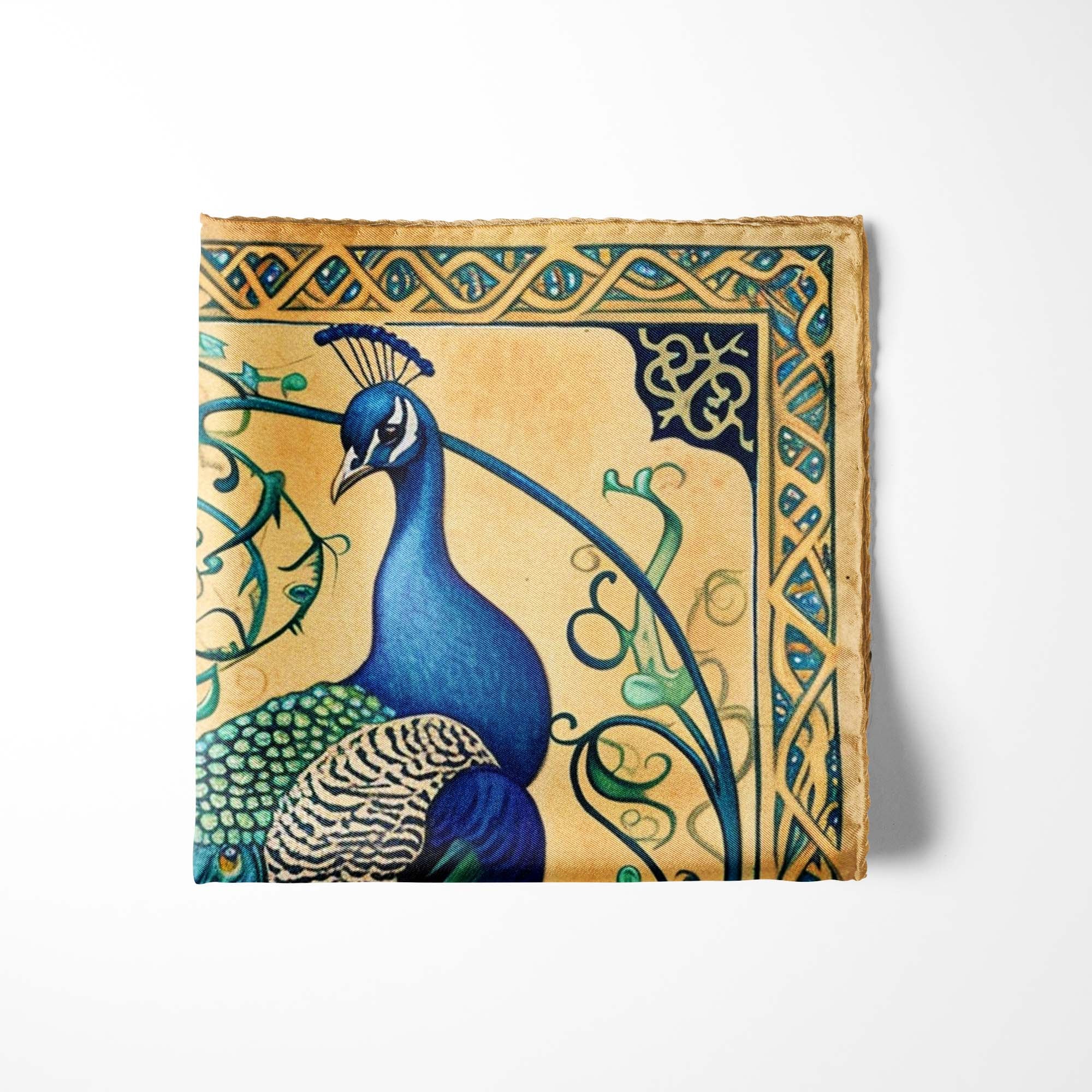 A MAJESTIC PEACOCK SILK POCKET SQUARE 6 A MAJESTIC PEACOCK SILK POCKET SQUARE