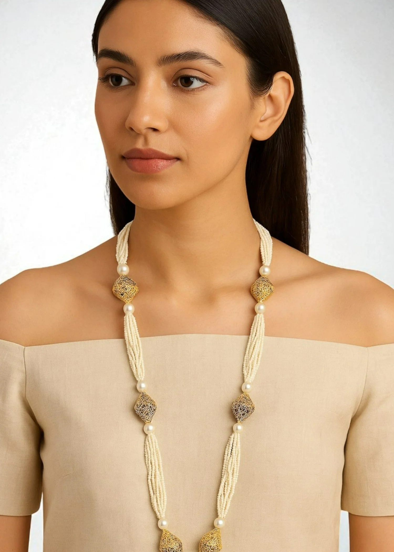 chic by gems | ivory gold mala set
