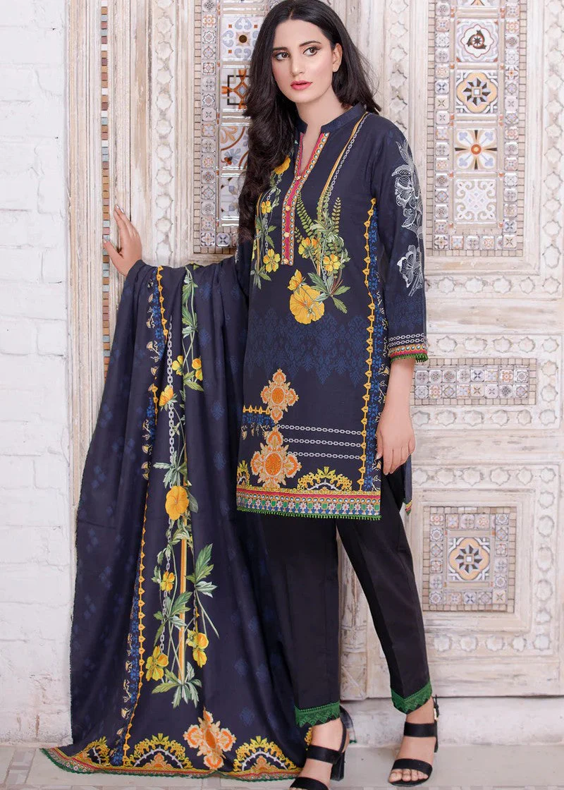 3 Piece - Dark Blue Embroidered Ziba Khaddar Suit