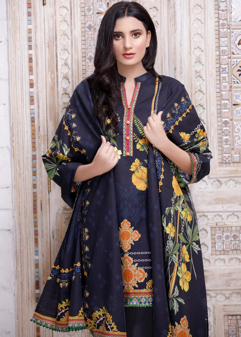 3 Piece - Dark Blue Embroidered Ziba Khaddar Suit
