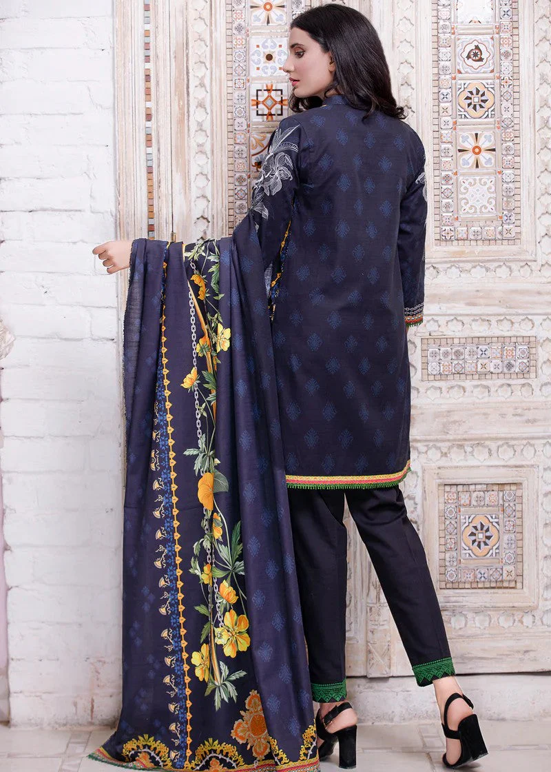 3 Piece - Dark Blue Embroidered Ziba Khaddar Suit 3 3 Piece - Dark Blue Embroidered Ziba Khaddar Suit