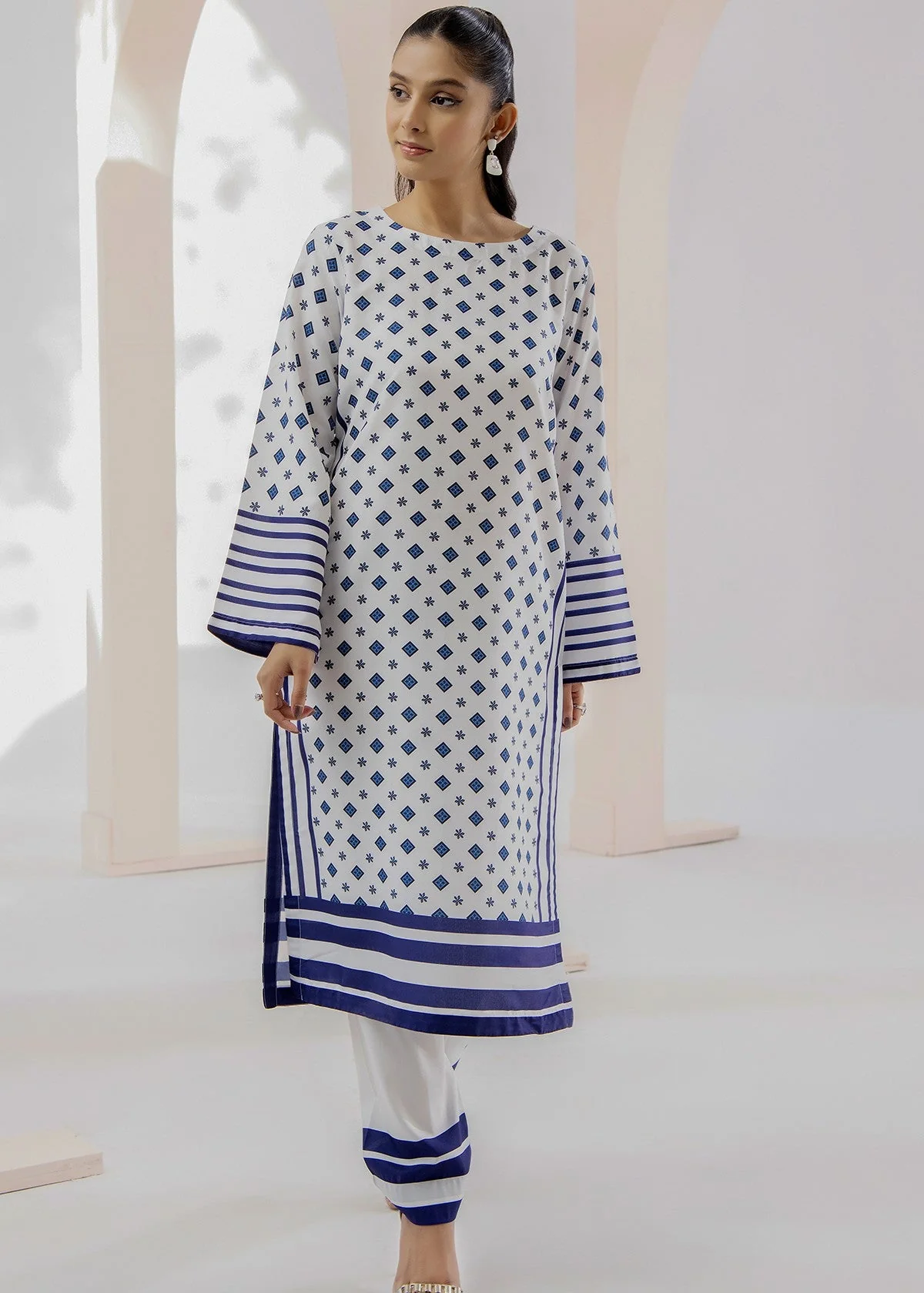 2 Piece Lawn Suit-Printed (Blue)