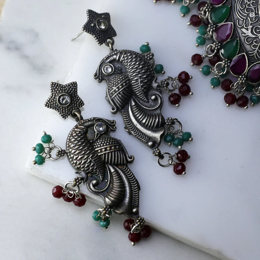Multicolour Tribal Peacock Choker with Earrings
